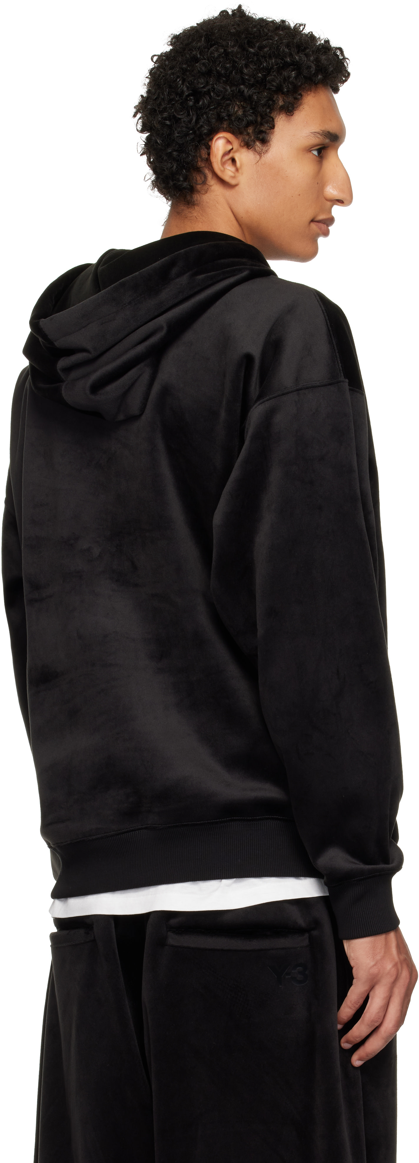 Y-3 - Pull à capuche noir en velours côtelé