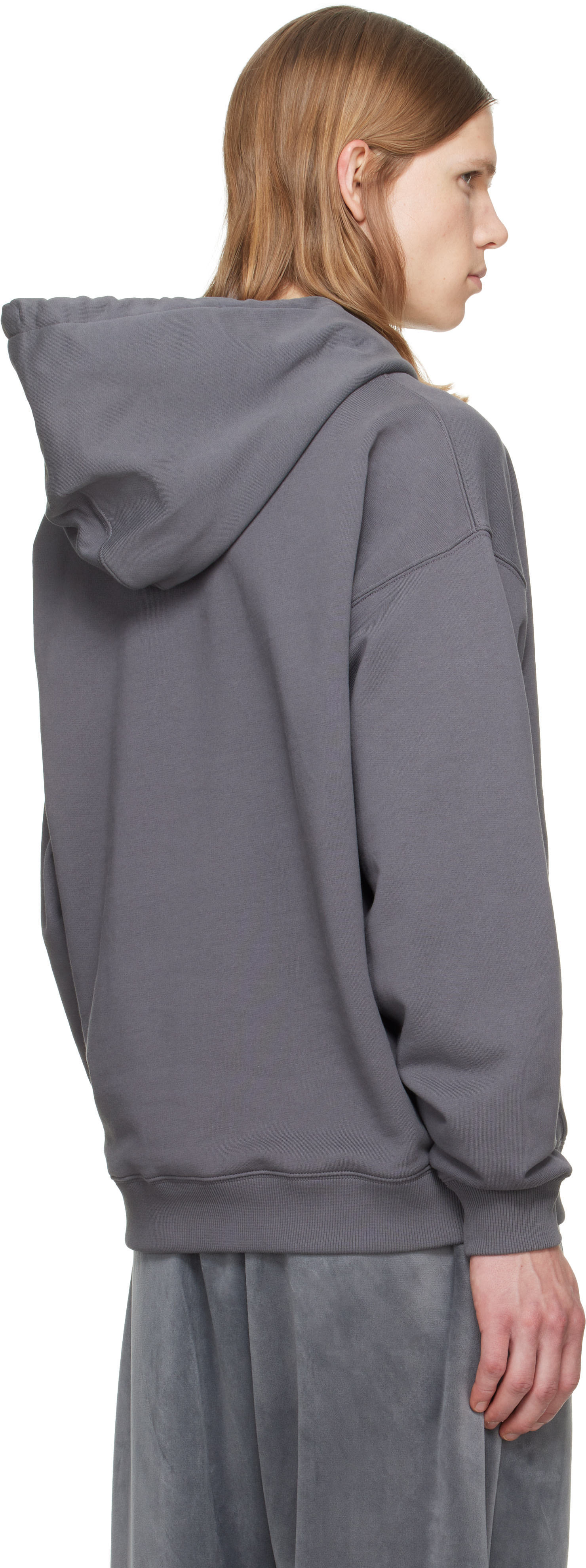Y-3 - Pull à capuche gris en jersey bouclette à logo