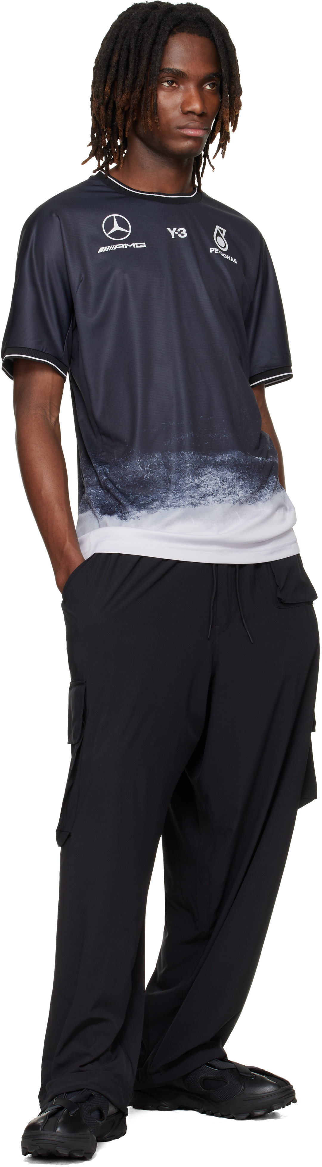 Y-3: Black Mercedes-AMG F1 Edition Mechanics Jersey T-shirt | SSENSE
