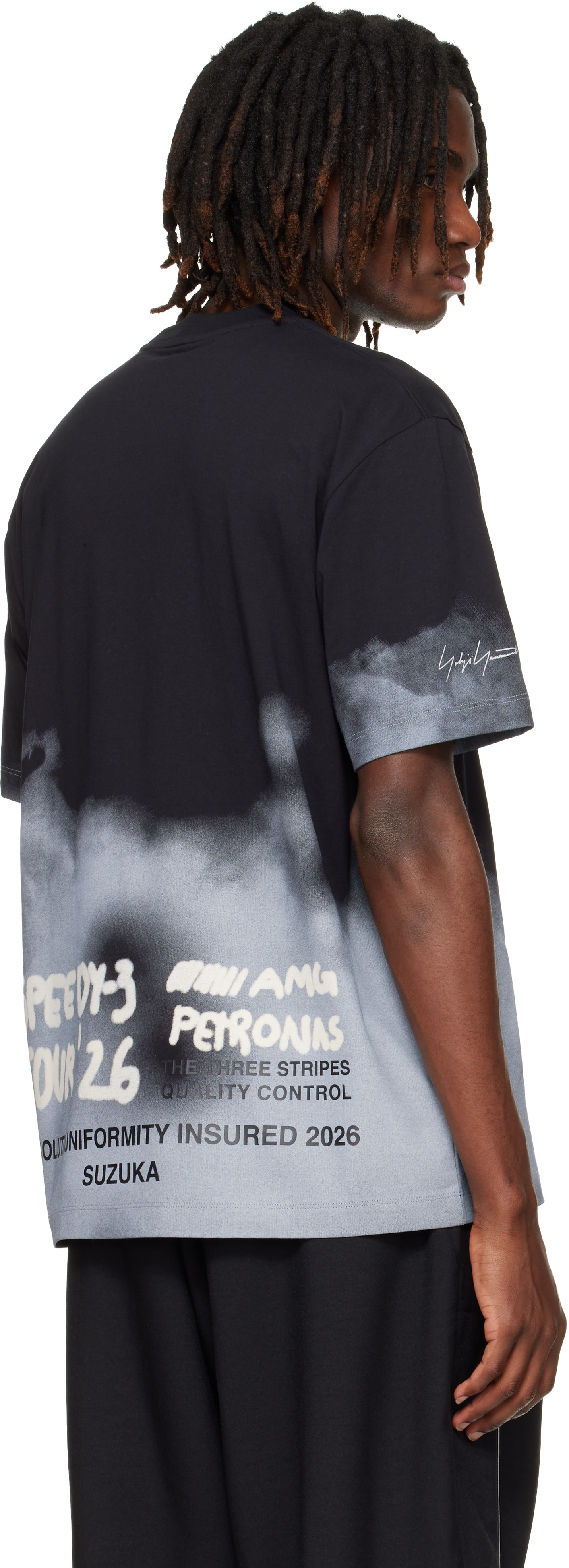Y-3: Black & Gray Mercedes-AMG F1 Edition Tour T-shirt | SSENSE Taiwan