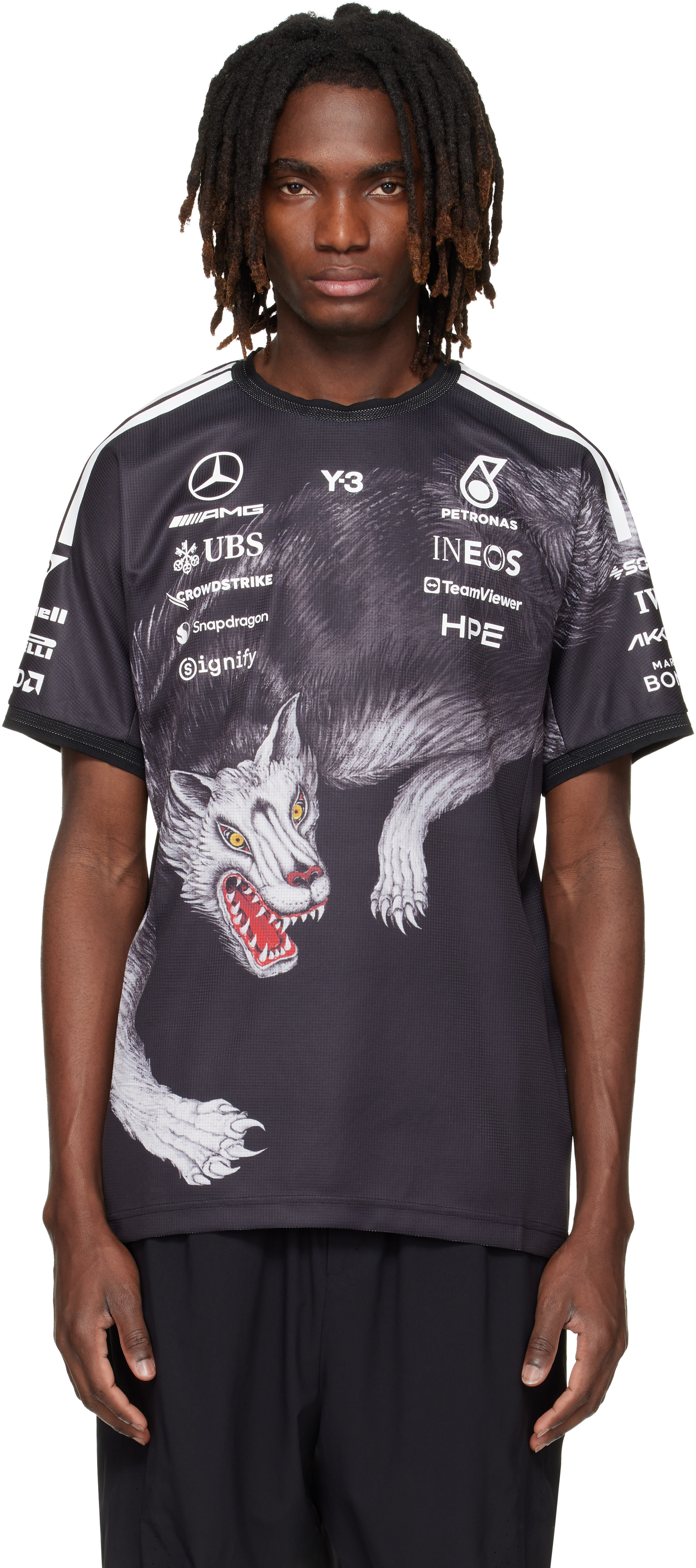 [subi]F1  Mercedes AMG Tシャツ Y-3: ブラック Mercedes-AMG F1エディション Driver Tシャツ | SSENSE 日本