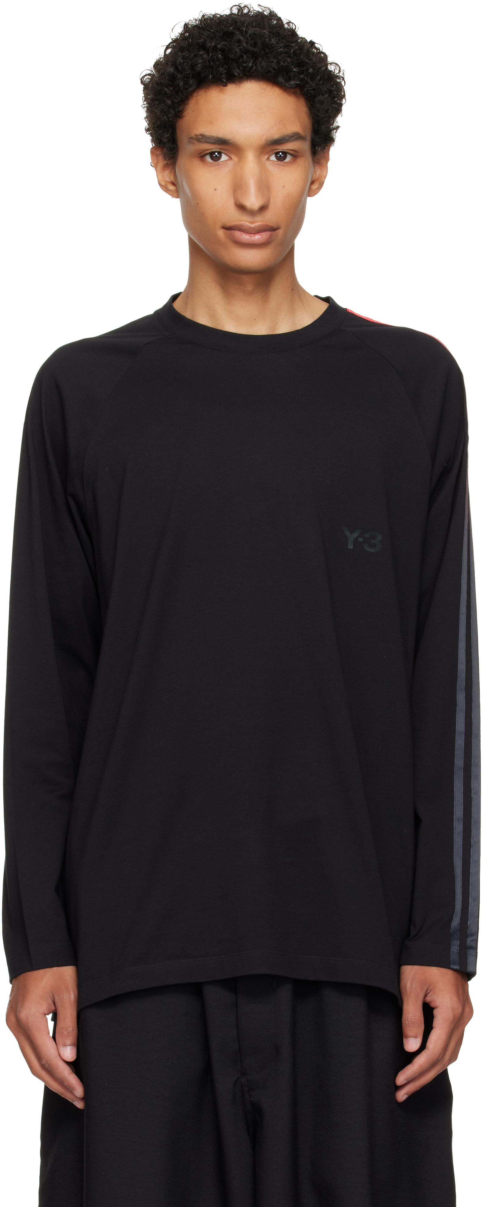 Y-3: ブラック オーバーサイズ オンブレストライプ 長袖Tシャツ