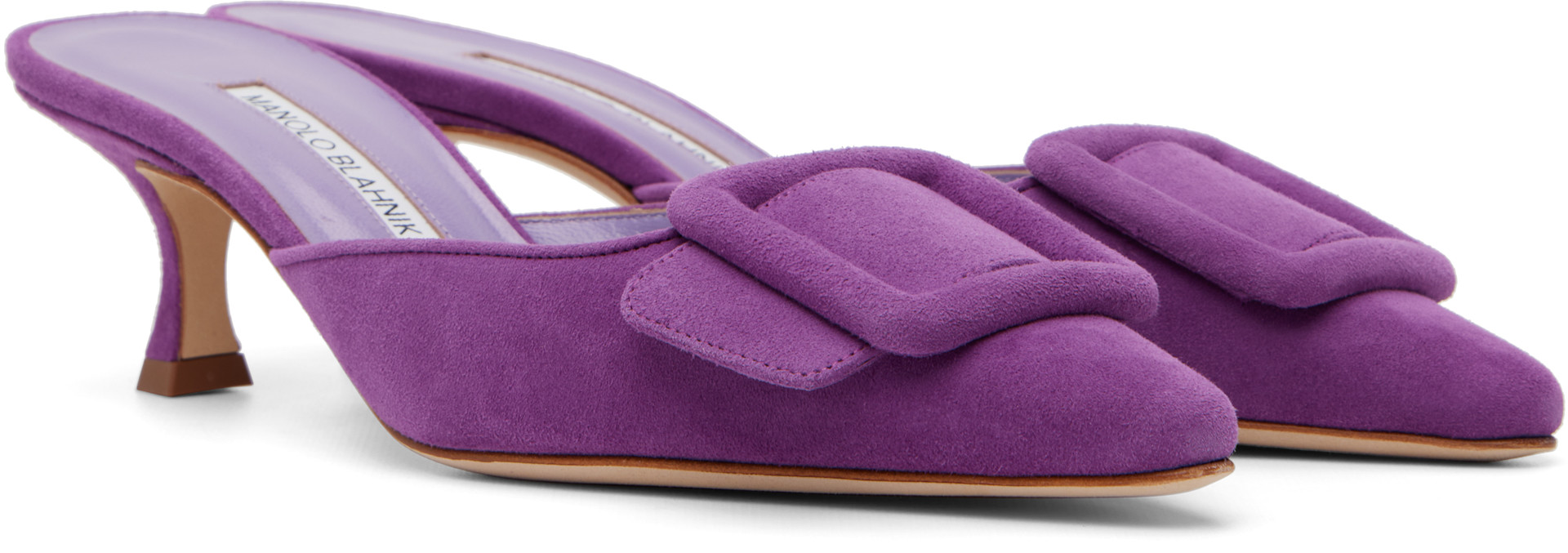 MANOLO BLAHNIK パープル 4センチヒール Manolo Blahnik: Purple Maysale Heels | SSENSE