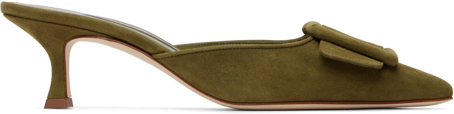 Manolo Blahnik: Khaki Maysale Heels | SSENSE