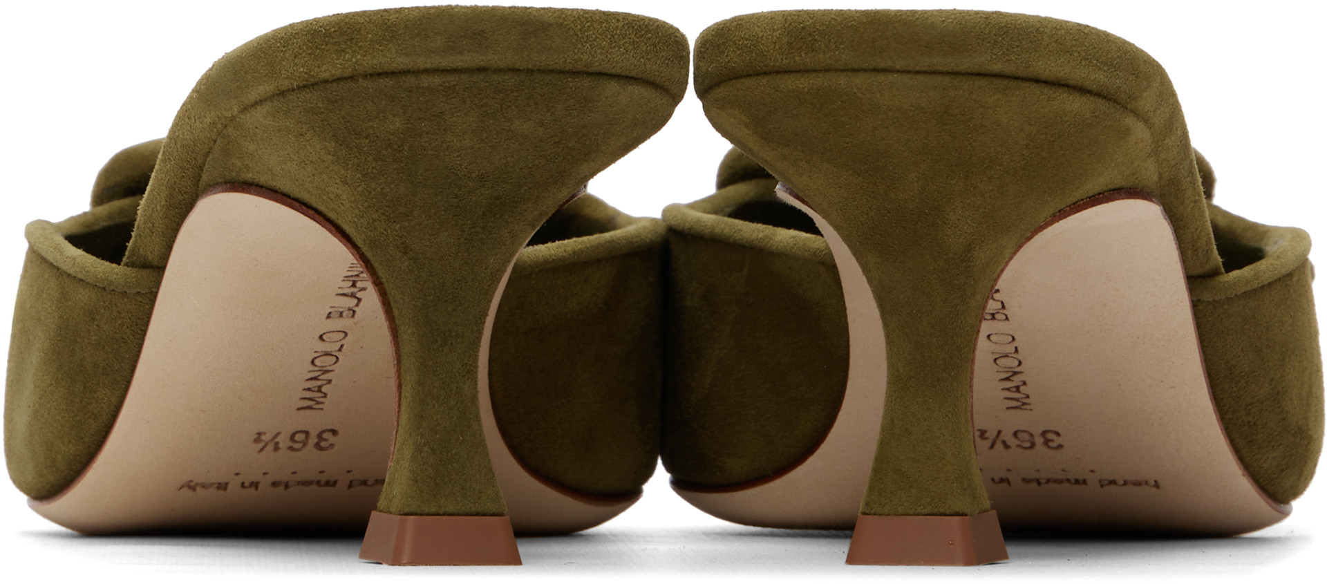 Manolo Blahnik: Khaki Maysale Heels | SSENSE