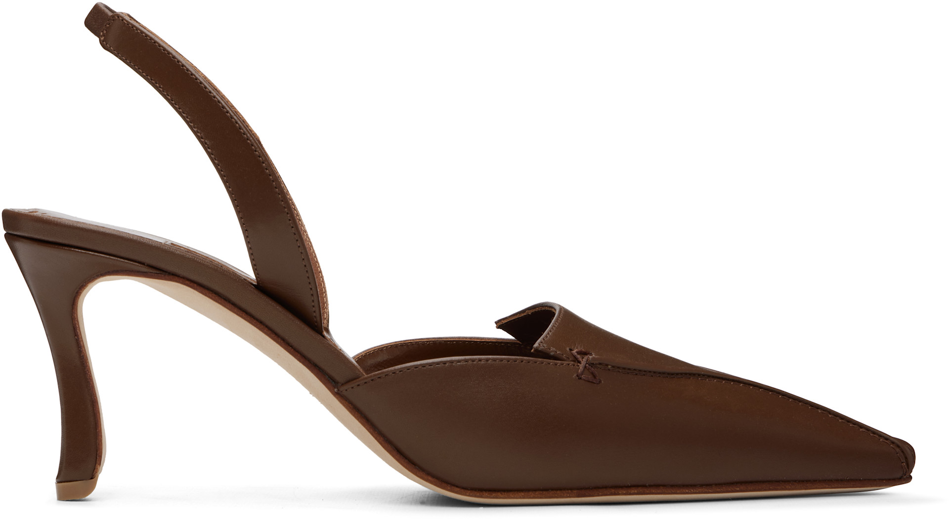 Manolo Blahnik: Brown Cleosli Calf Leather Slingback Heels | SSENSE