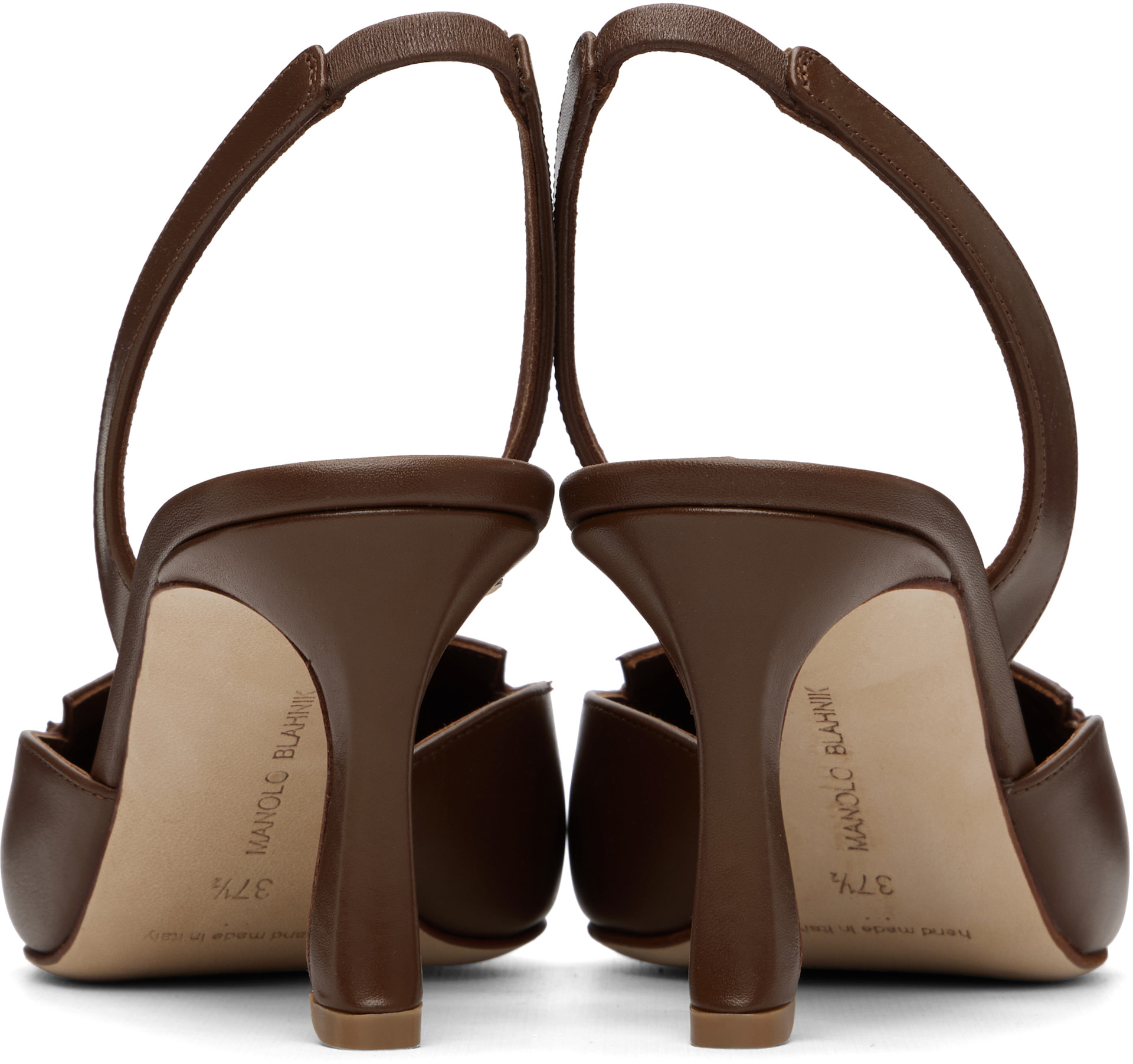 Manolo Blahnik: Brown Cleosli Calf Leather Slingback Heels | SSENSE