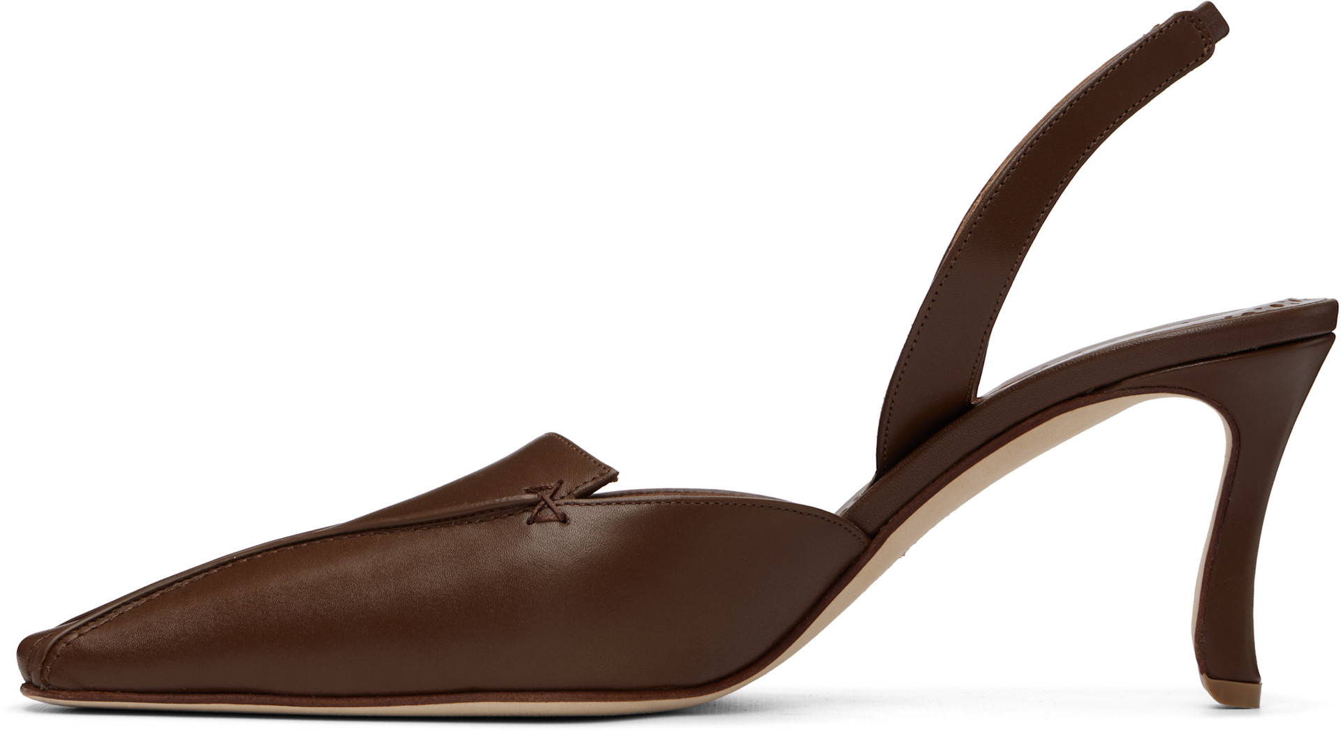 Manolo Blahnik: Brown Cleosli Calf Leather Slingback Heels | SSENSE