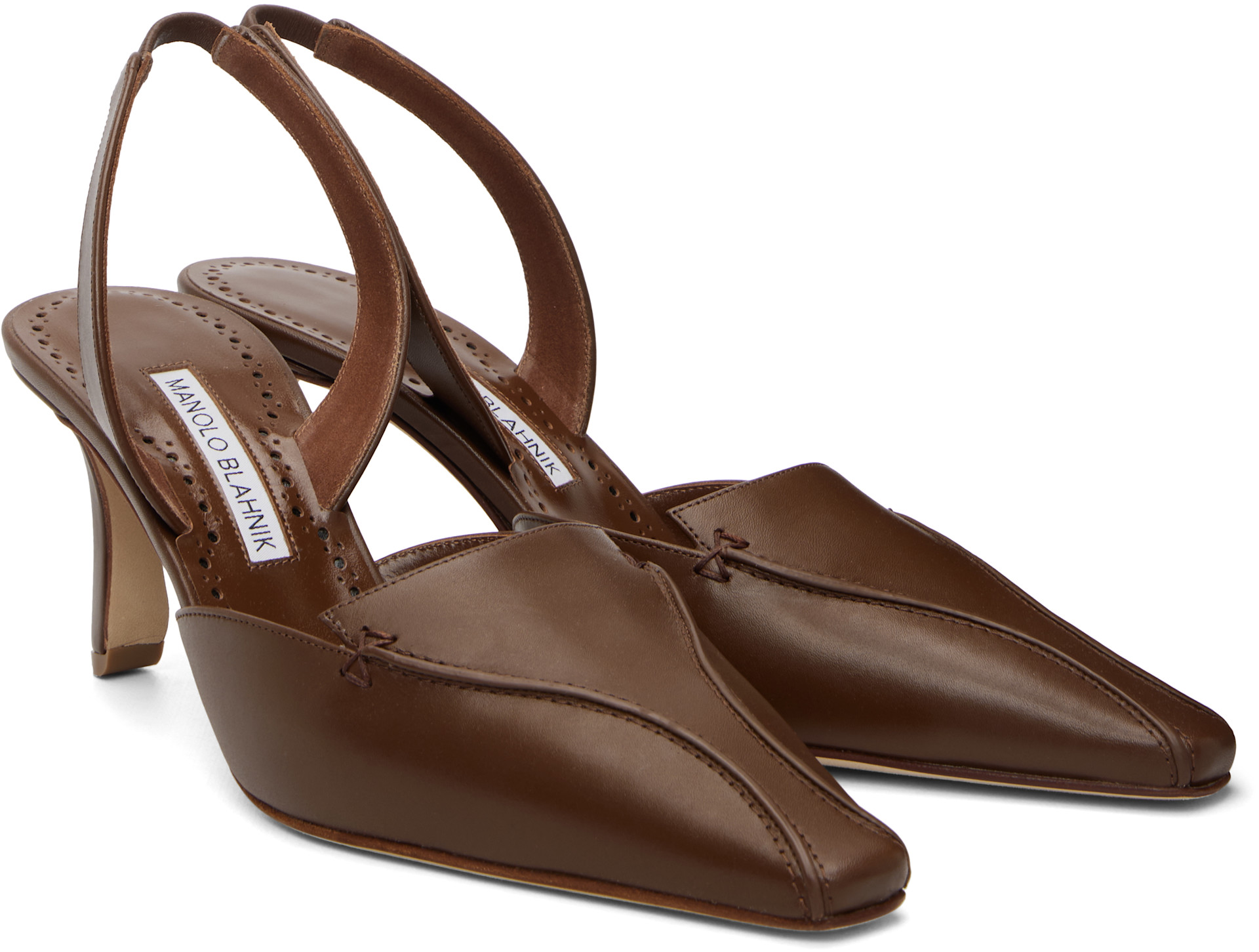 Manolo Blahnik: Brown Cleosli Calf Leather Slingback Heels | SSENSE