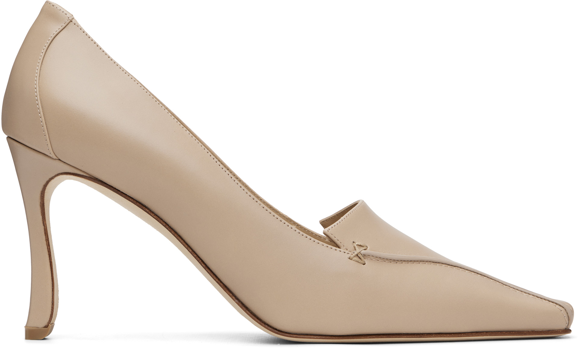 Manolo Blahnik: Beige Cleofelo Calf Leather Heels | SSENSE