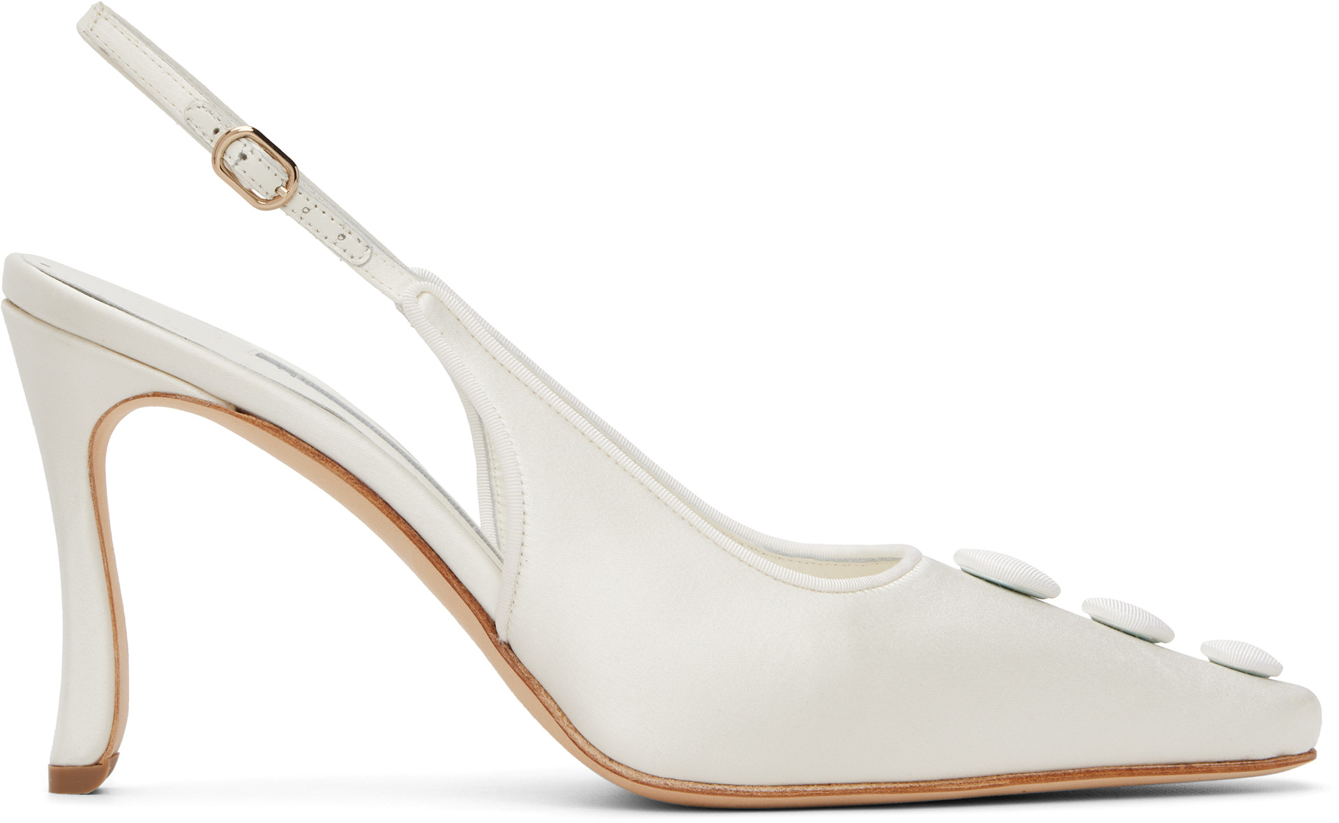 Manolo Blahnik: White Alexa Satin Slingback Heels | SSENSE