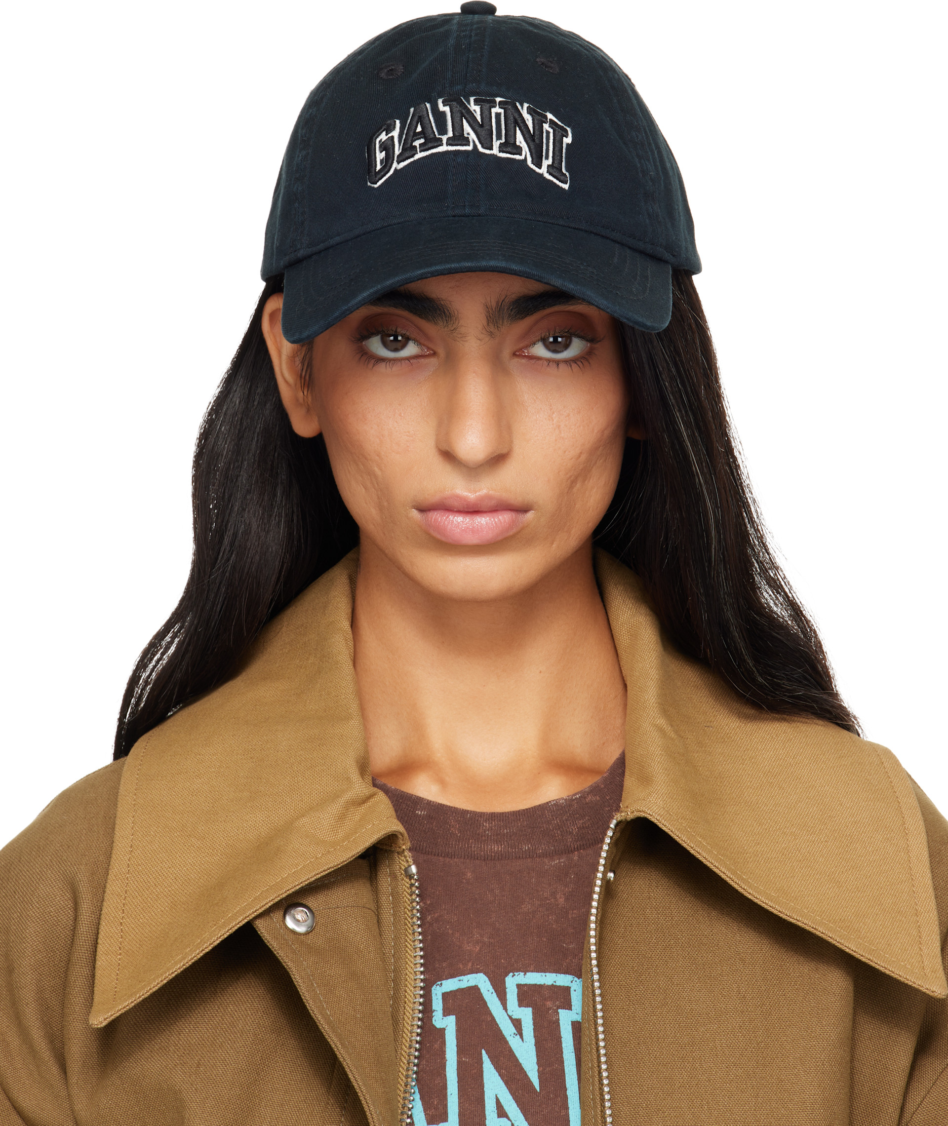 GANNI: Black Washed Cotton Cap | SSENSE