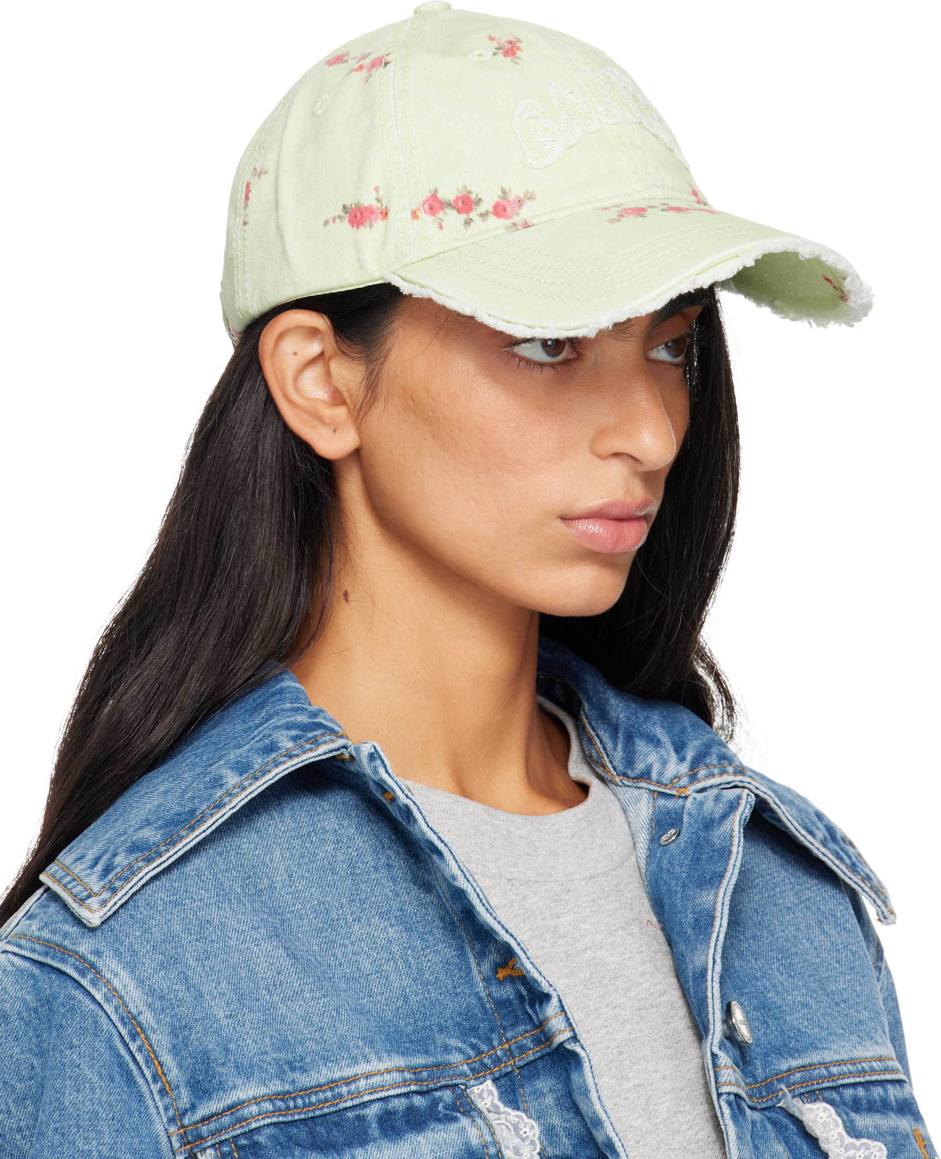 GANNI: Green Printed Washed Cotton Cap | SSENSE