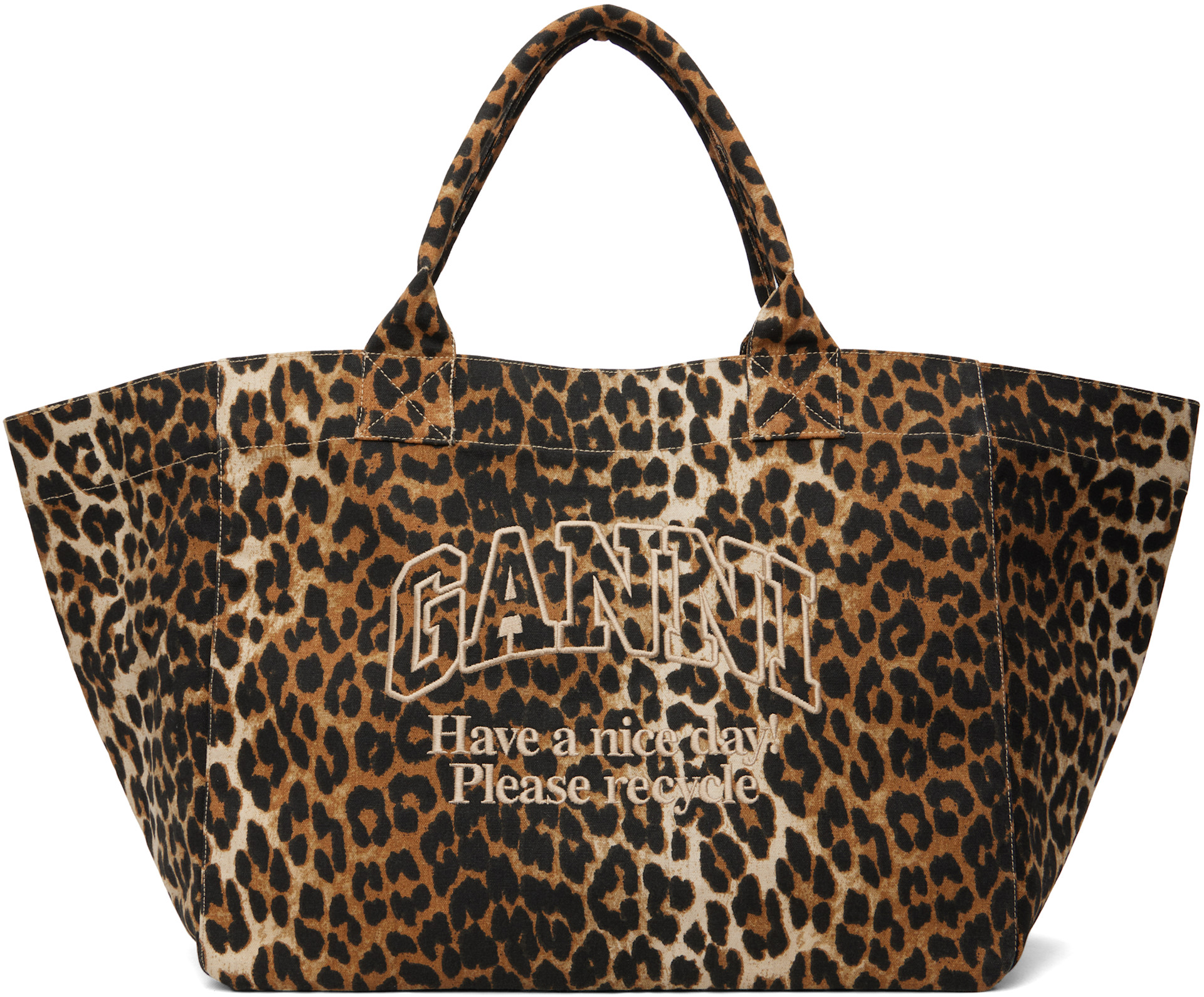GANNI: Beige & Brown Leopard XXL Tote | SSENSE