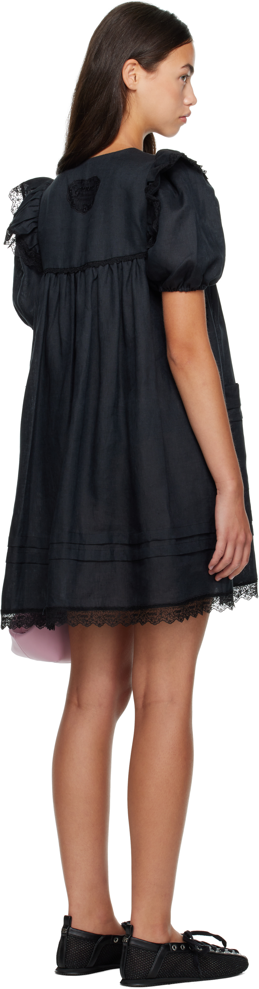 GANNI - Robe courte noire en lin