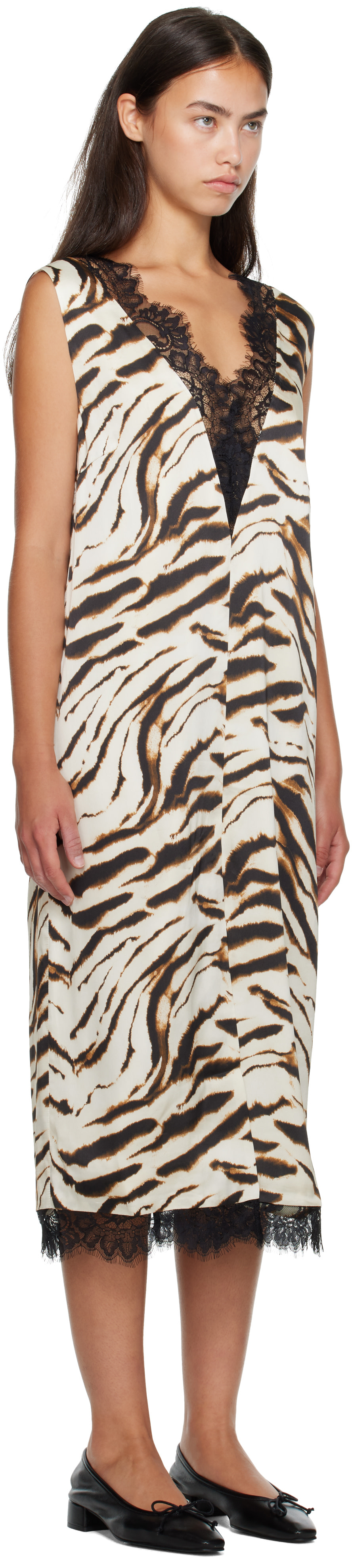 brown and white zebra print dress Ganni Midi Sherri Hill 57250 Long Neckline_V Cut catching finish Color:Spring Lotus