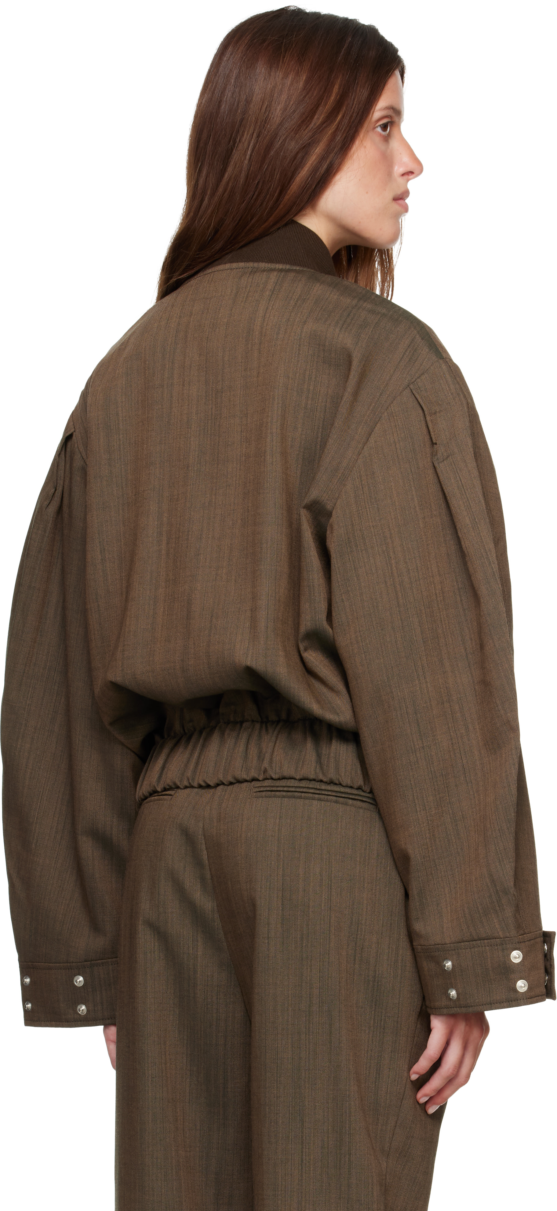 GANNI: Brown Wool Melange Bomber Jacket | SSENSE