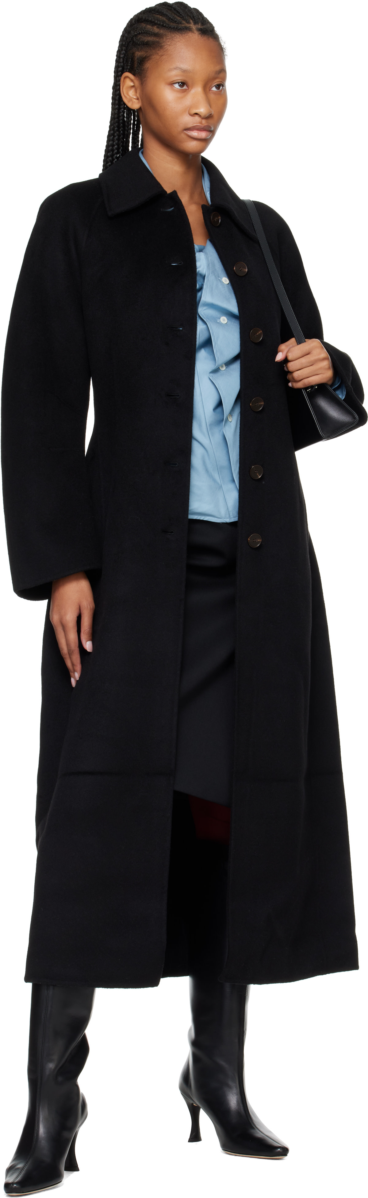 Róhe: Black Double-Faced Elongated Sculptural Coat | SSENSE Canada
