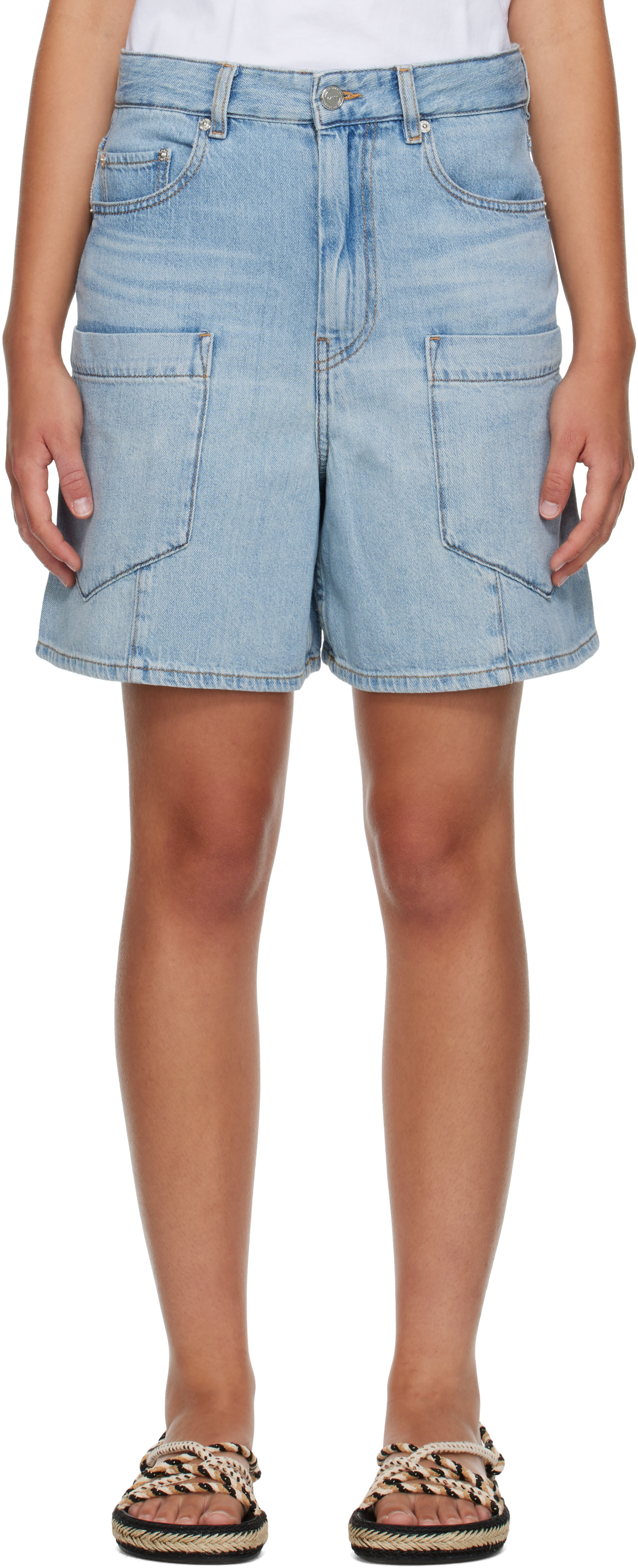GANNI: Blue Lightweight Denim Baggy Cargo Shorts | SSENSE