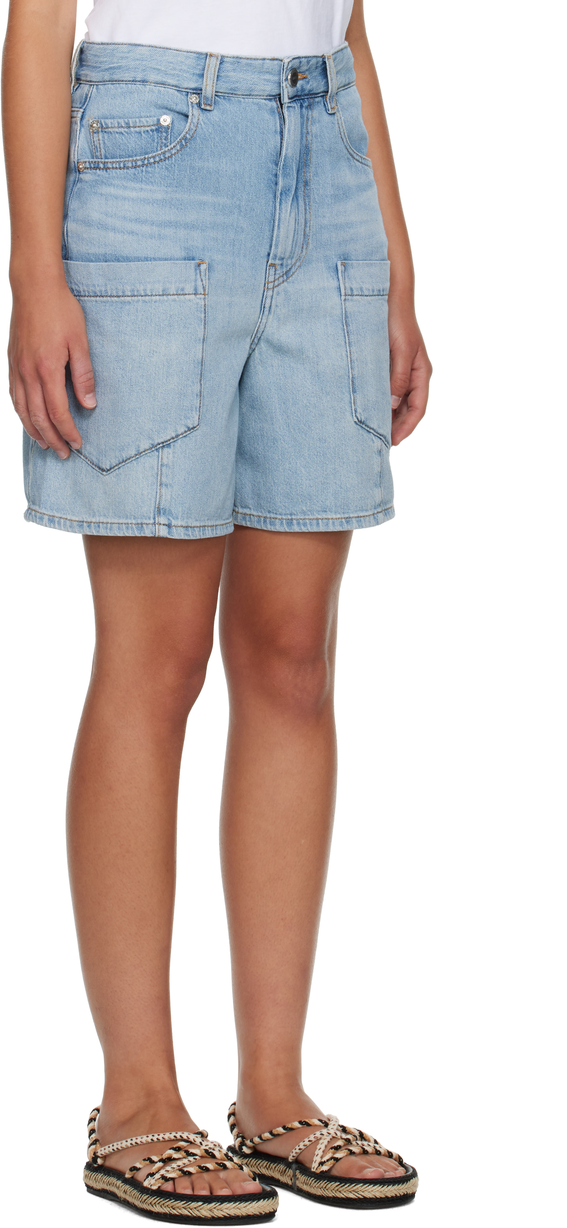 GANNI - Short cargo ample bleu en denim léger