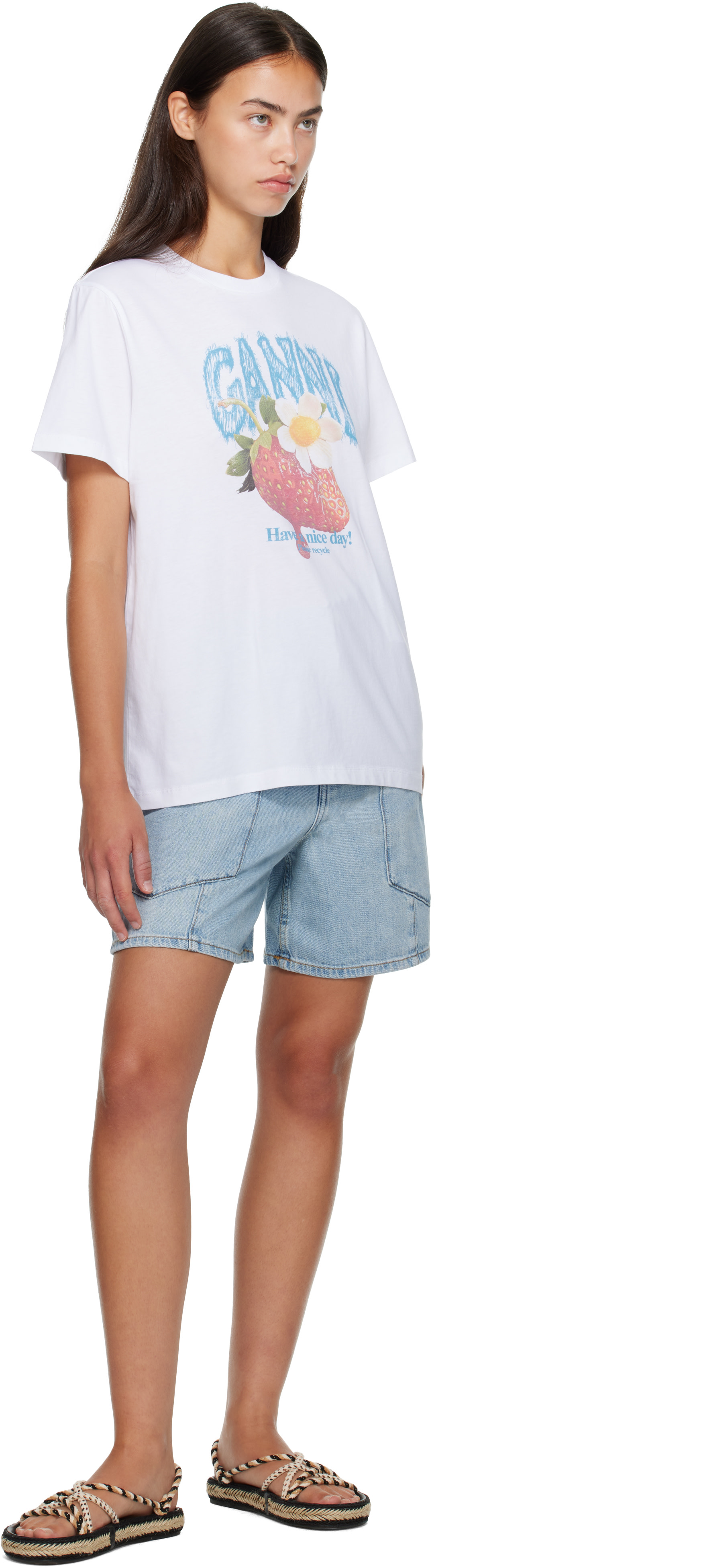 GANNI - Short cargo ample bleu en denim léger