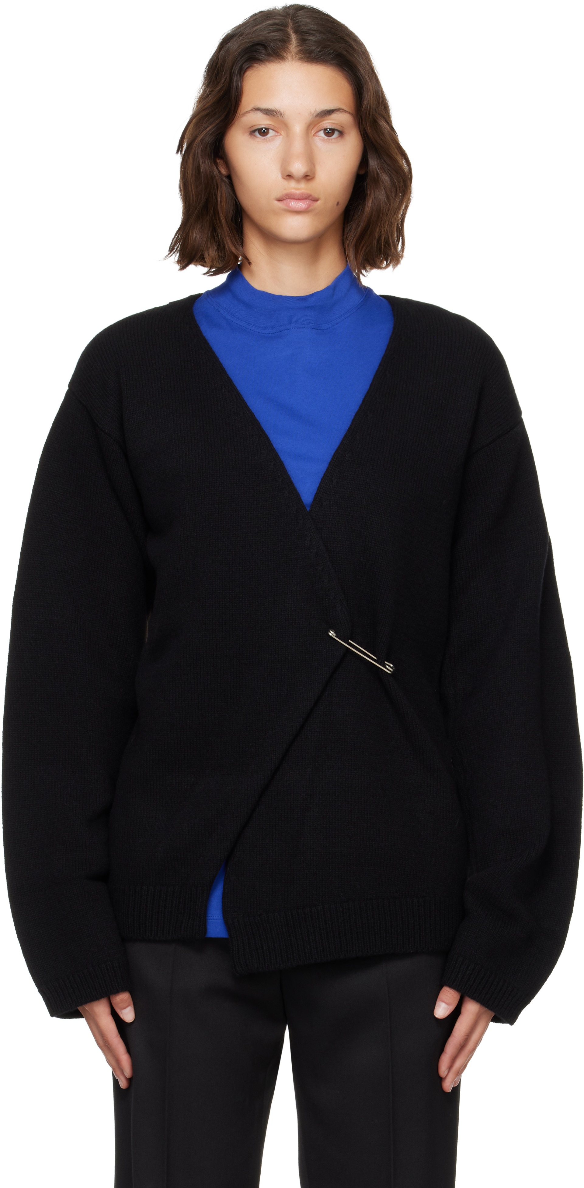 Róhe: Black Off-Shoulder Wrap Cardigan | SSENSE