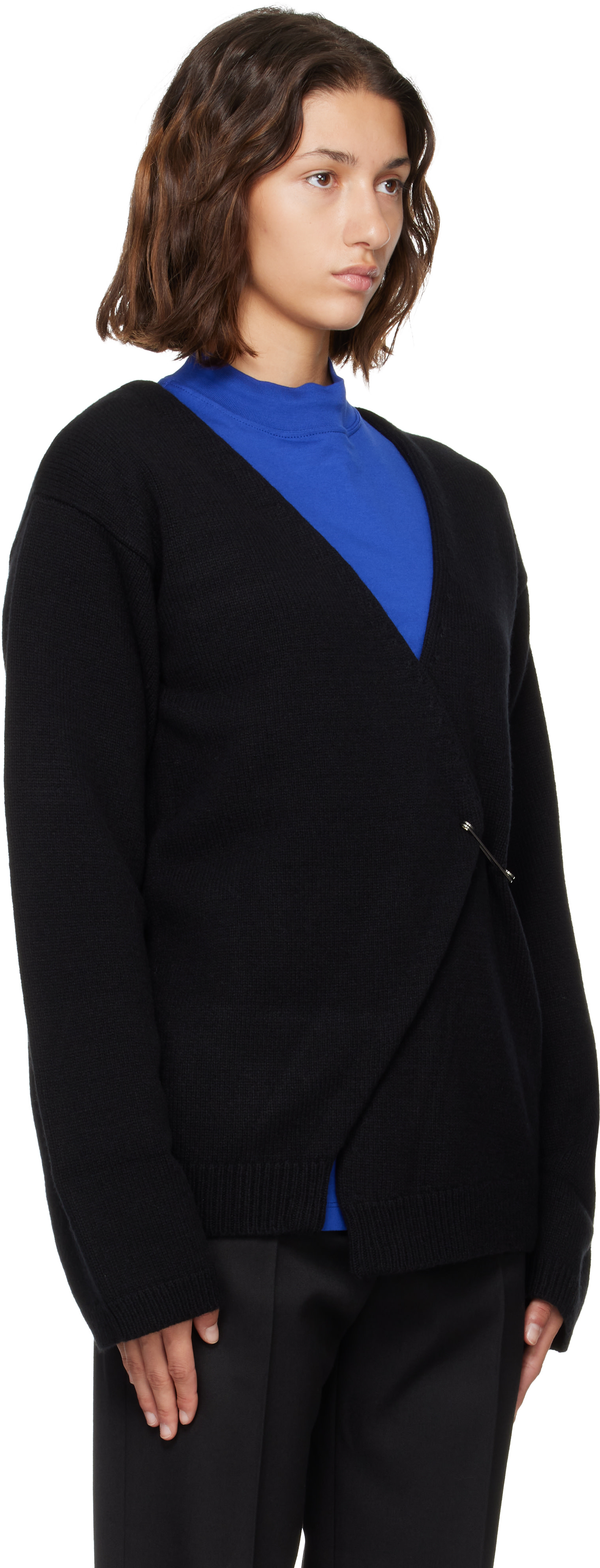 Róhe: Black Off-Shoulder Wrap Cardigan | SSENSE