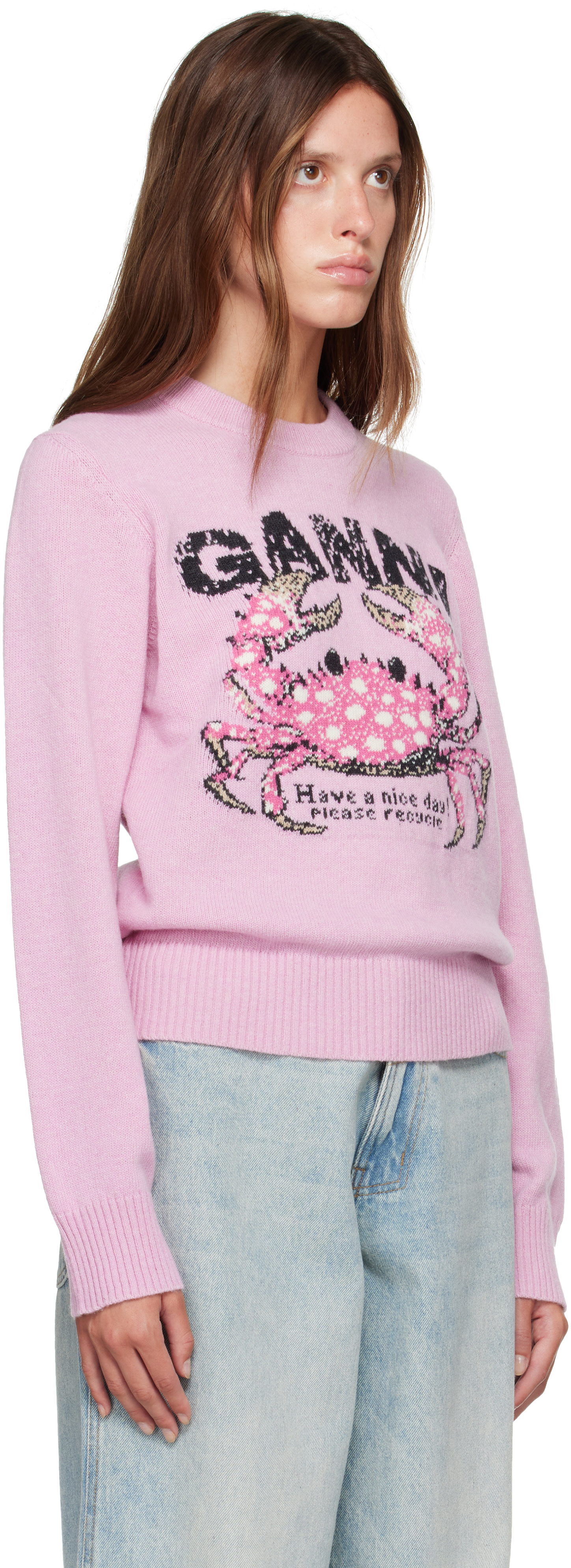 GANNI - Pull rose à image de crabe