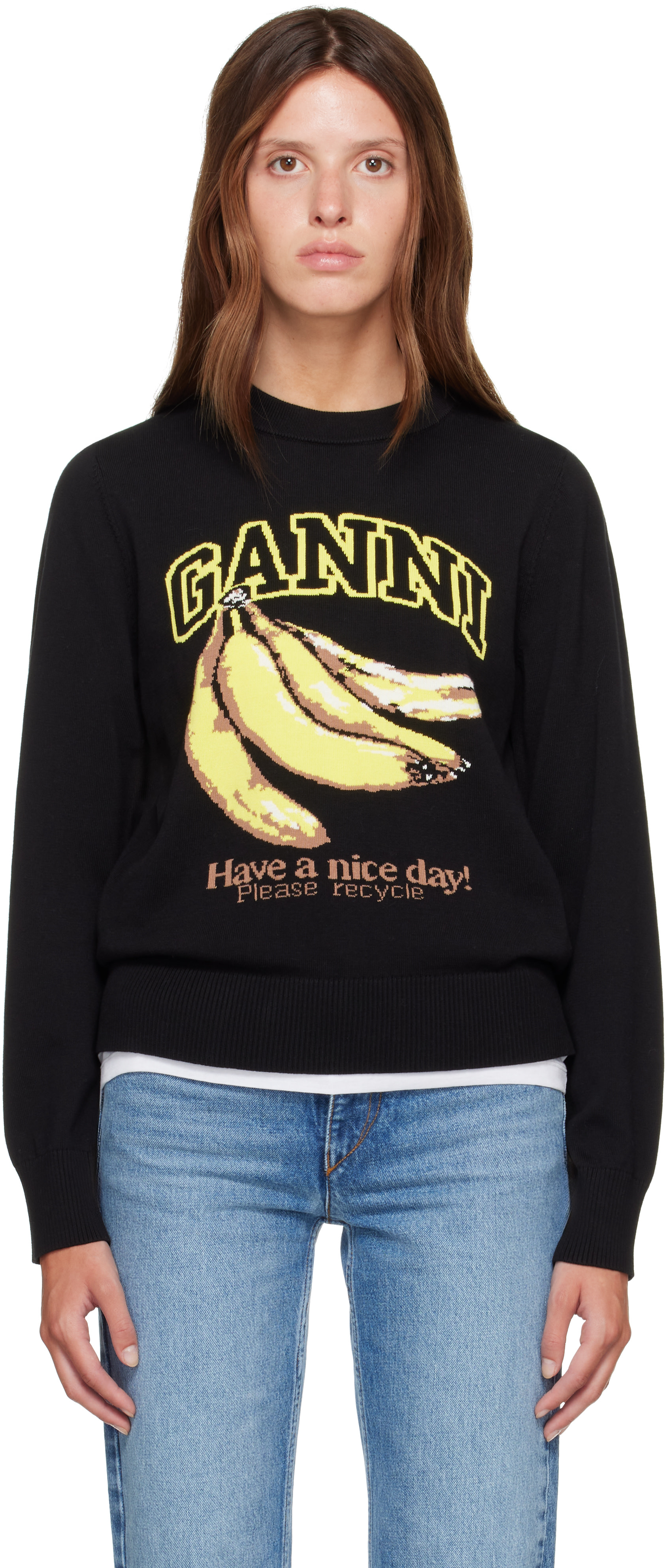 GANNI - Pull noir à image de bananes
