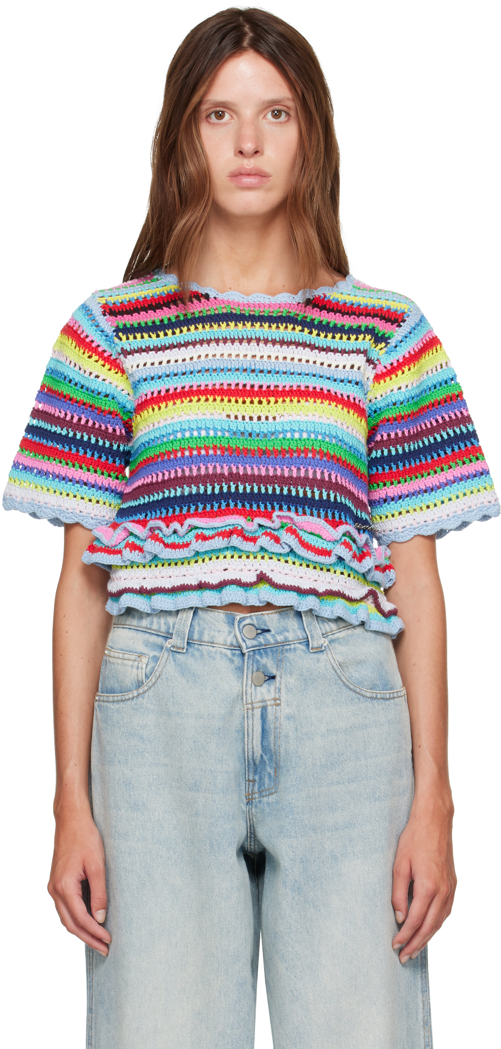 GANNIガニー♡クロシェニットボーダータンクトップかぎ編みsize34 GANNI: マルチカラー ボーダー クロシェ セーター | SSENSE 日本