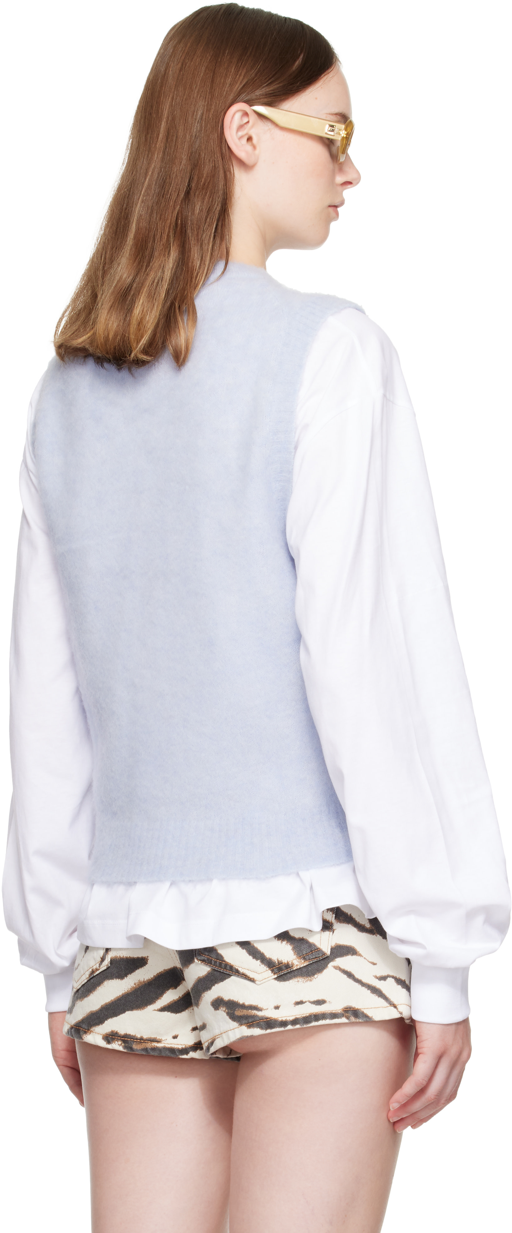 GANNI ニットベスト ライトブルー GANNI: ブルー Brushed Alpaca Forest Teddy ニットベスト | SSENSE 日本