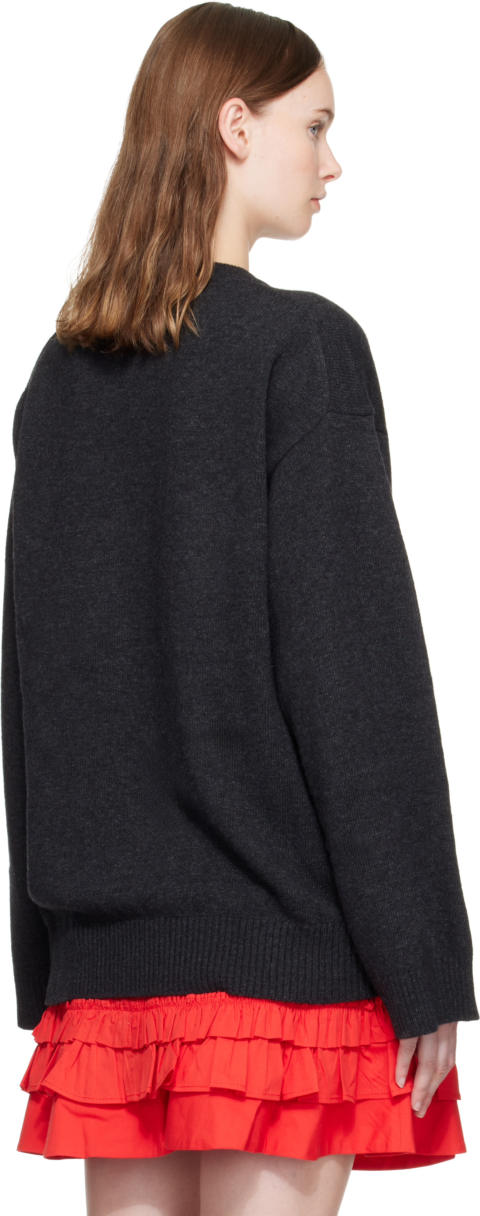 GANNI: Black Wool Flowers Oversized Sweater | SSENSE