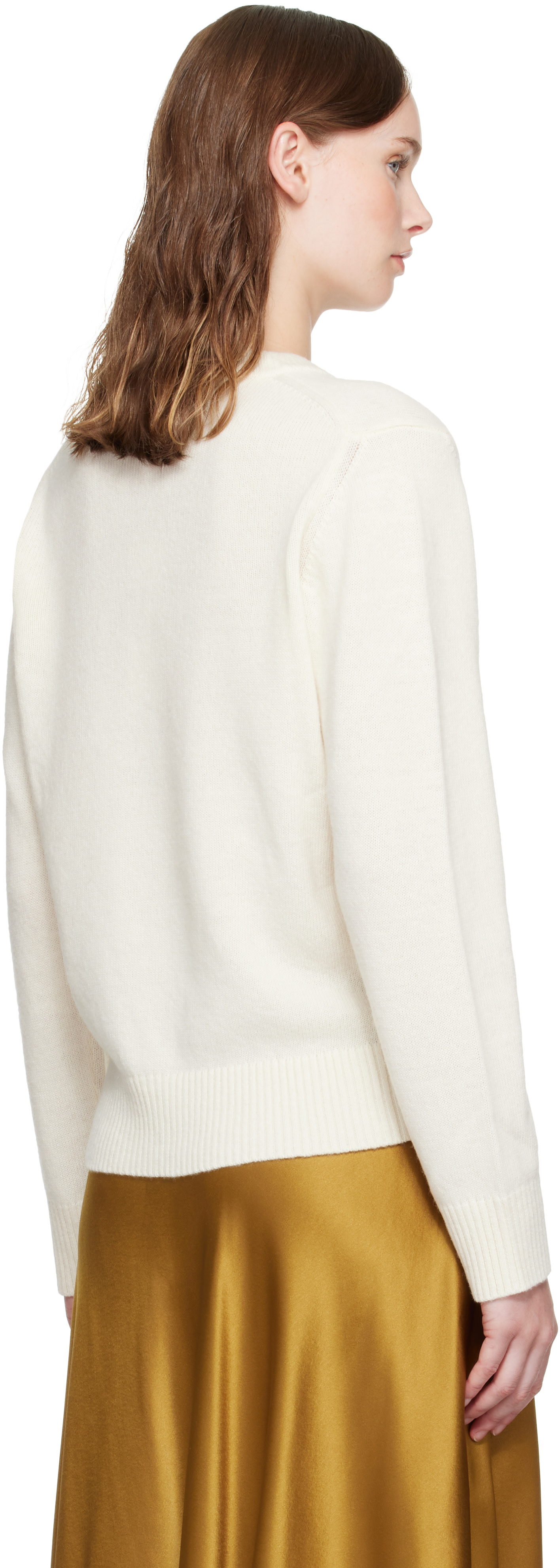 GANNI - Pull blanc cassé en laine à image à logo