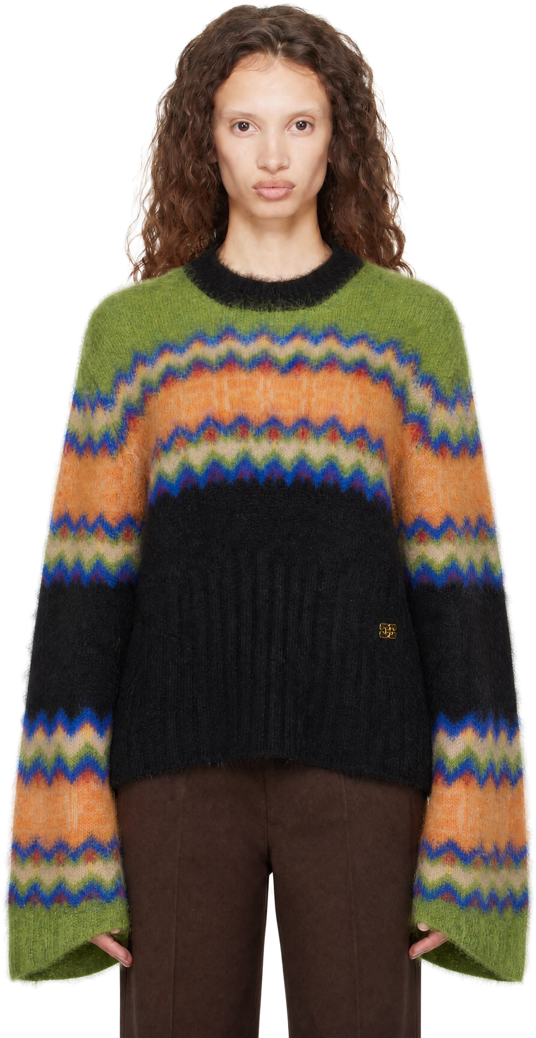 GANNI - Pull Fairisle vert en alpaga