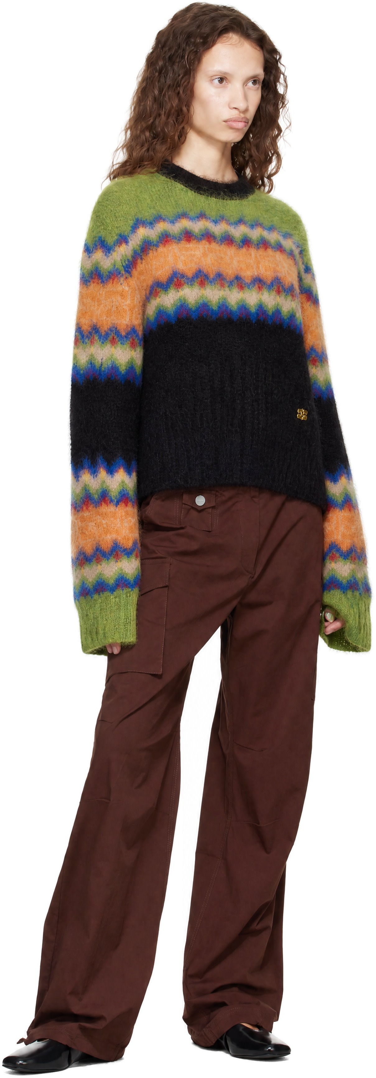GANNI - Pull Fairisle vert en alpaga