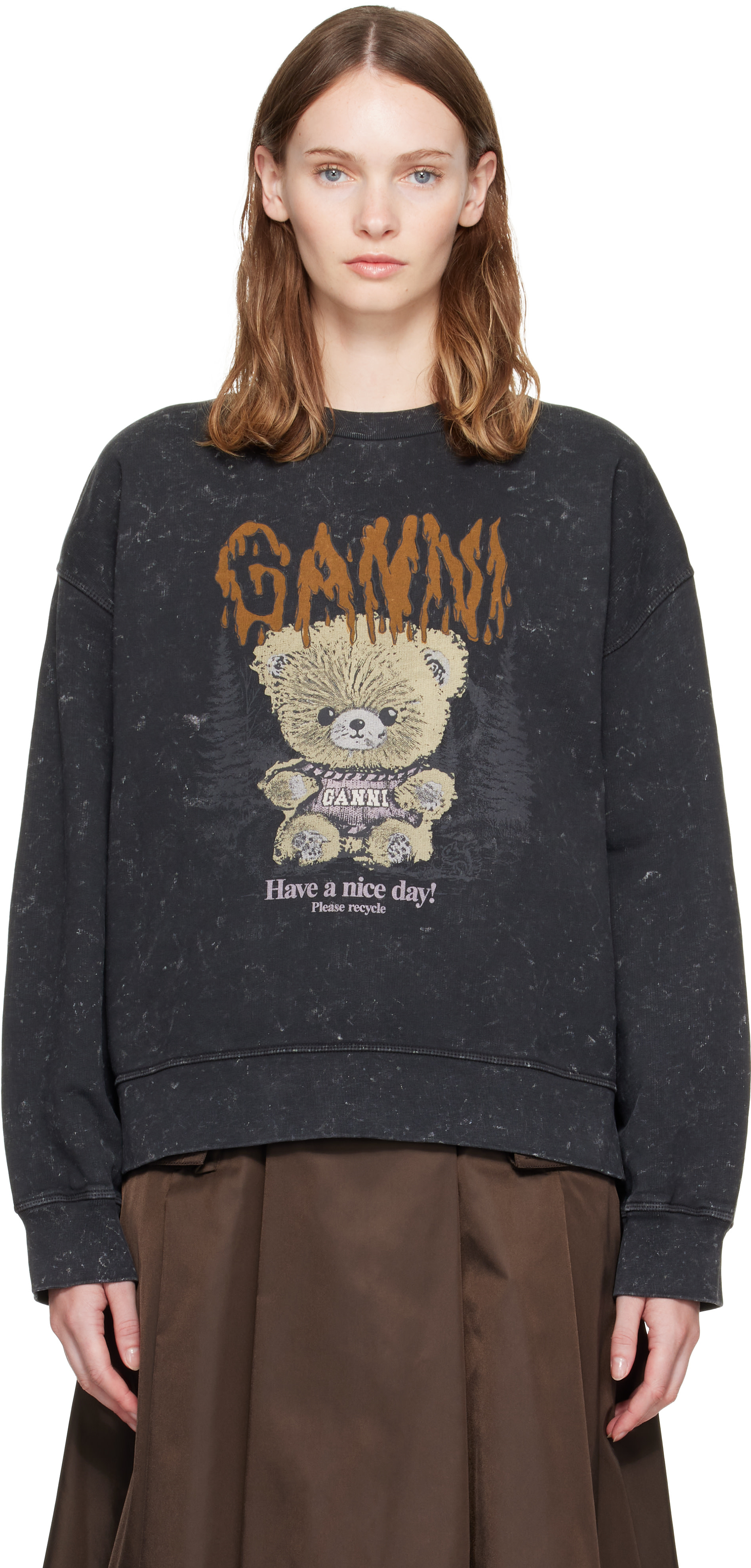 GANNI - Pull molletonné noir à image à logo