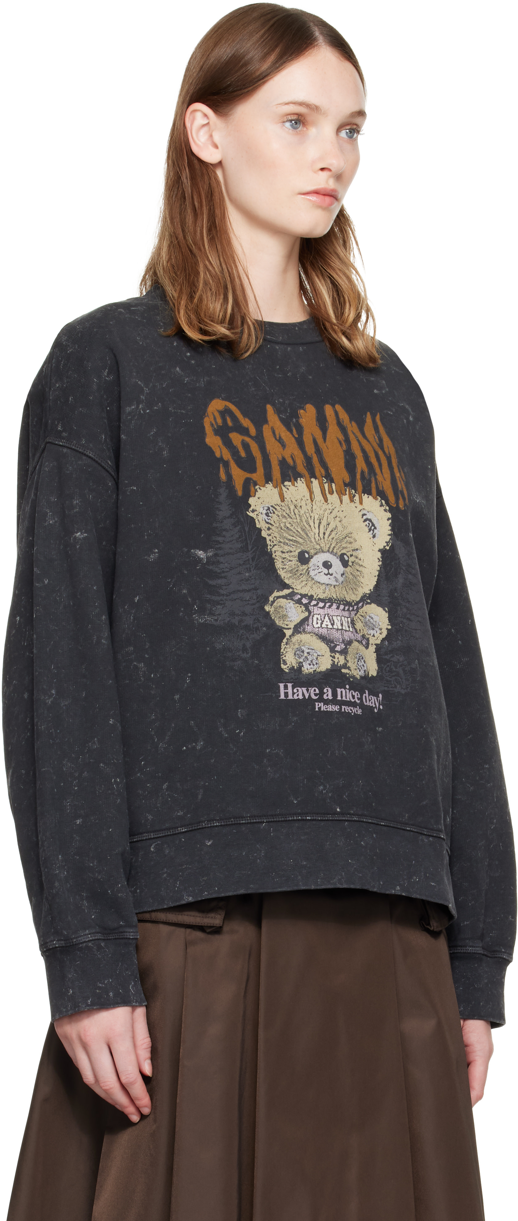 GANNI - Pull molletonné noir à image à logo
