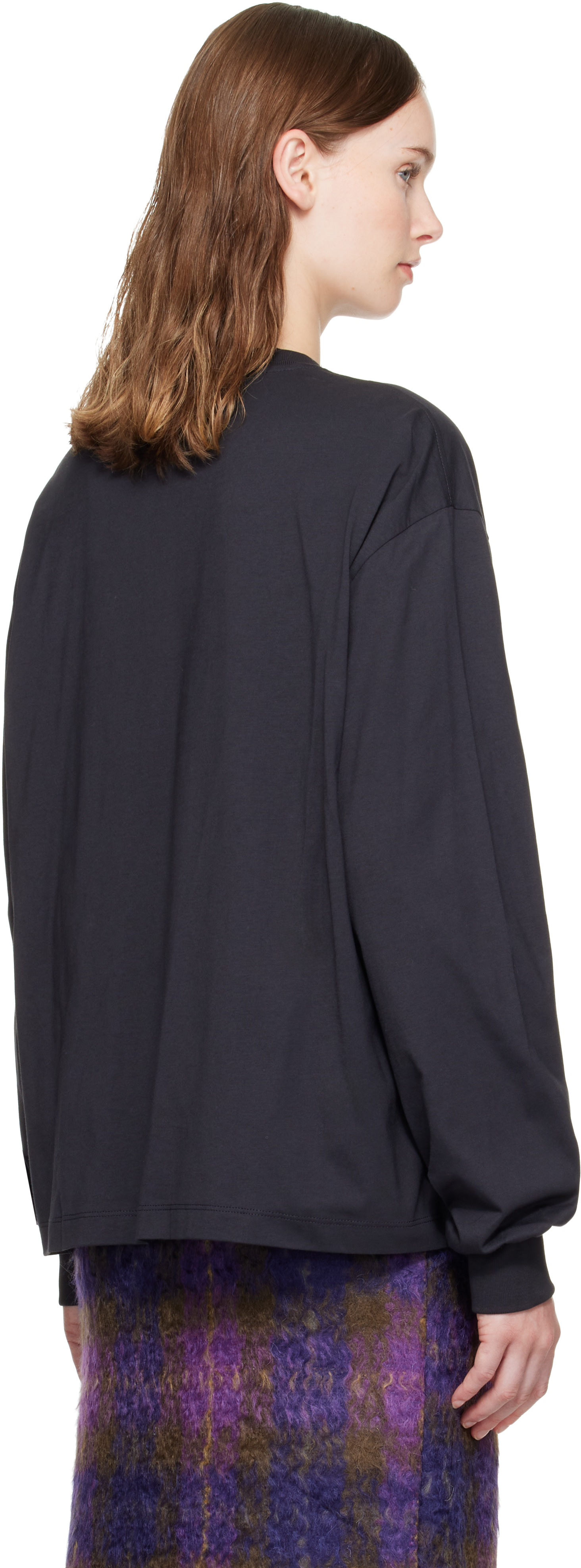 GANNI: Black Flowers Long Sleeve T-shirt | SSENSE
