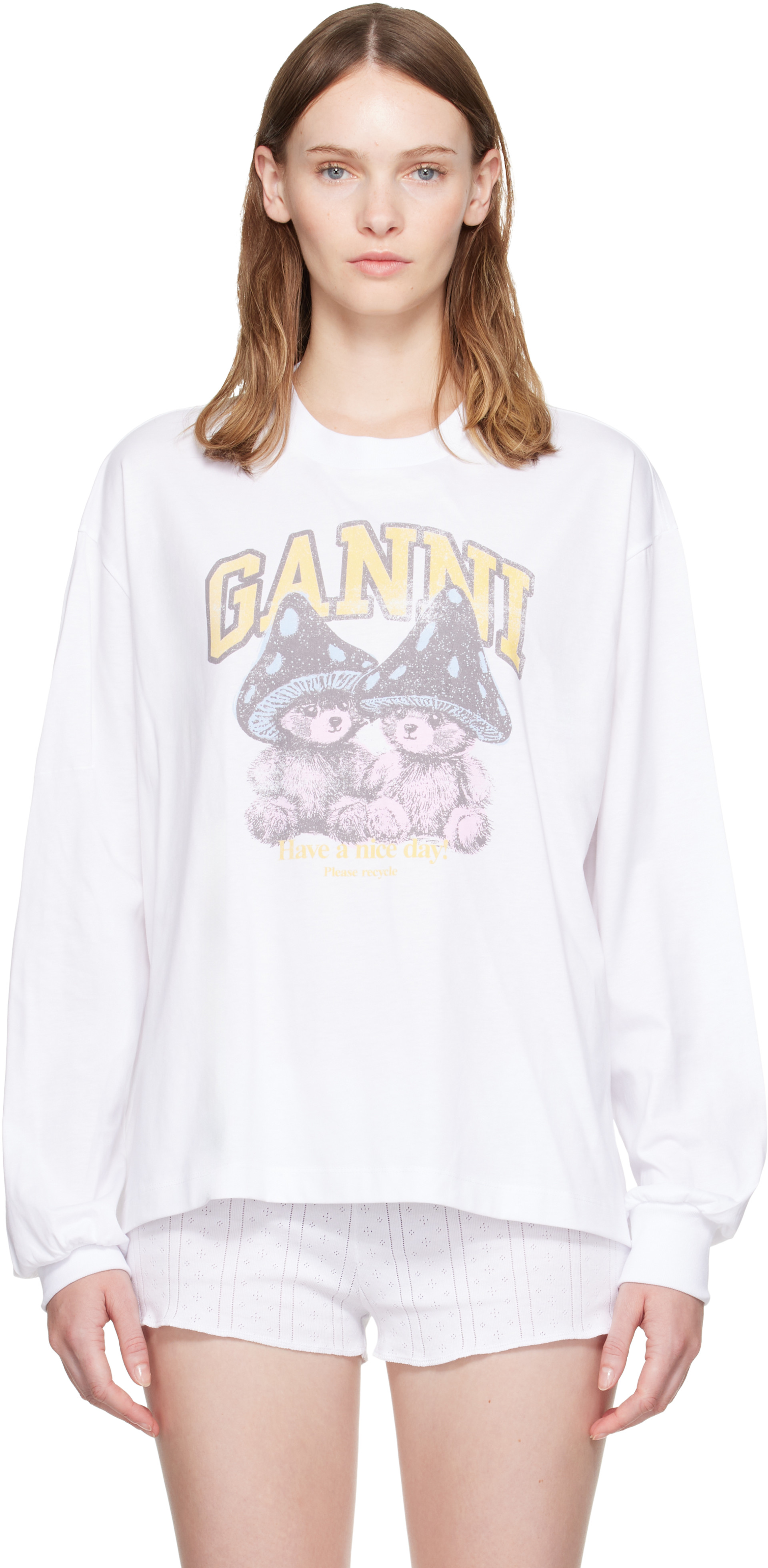 GANNI Tシャツ ベアプリント ホワイト Ganni T-shirt woman - White
