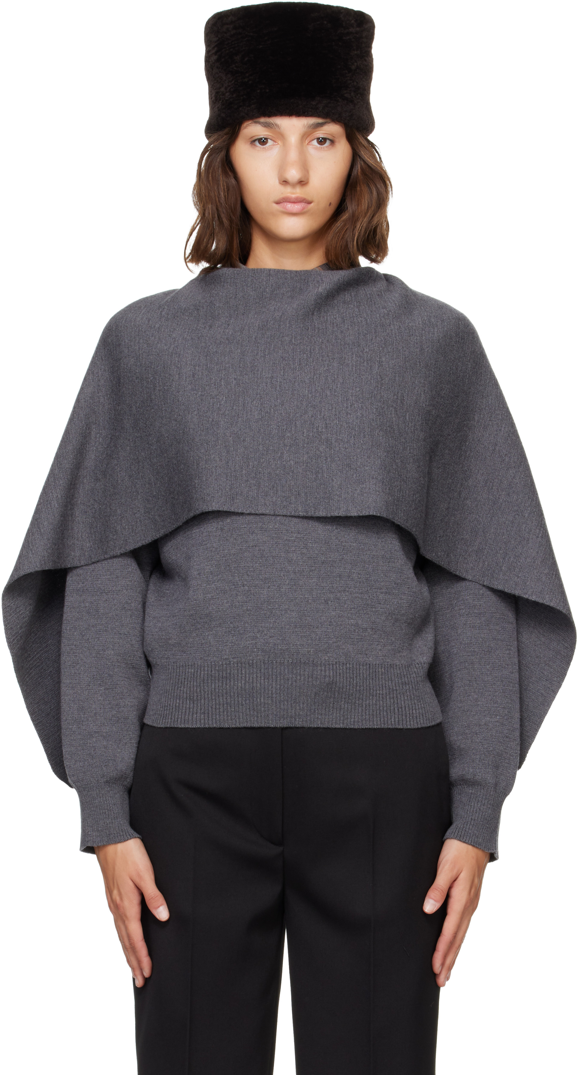 Róhe - Pull gris de style cape