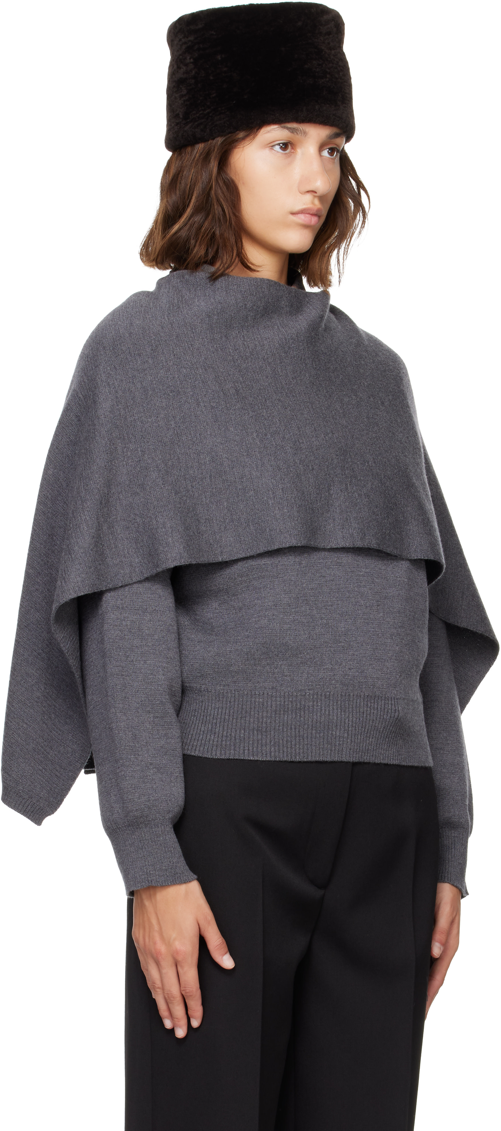 Róhe - Pull gris de style cape