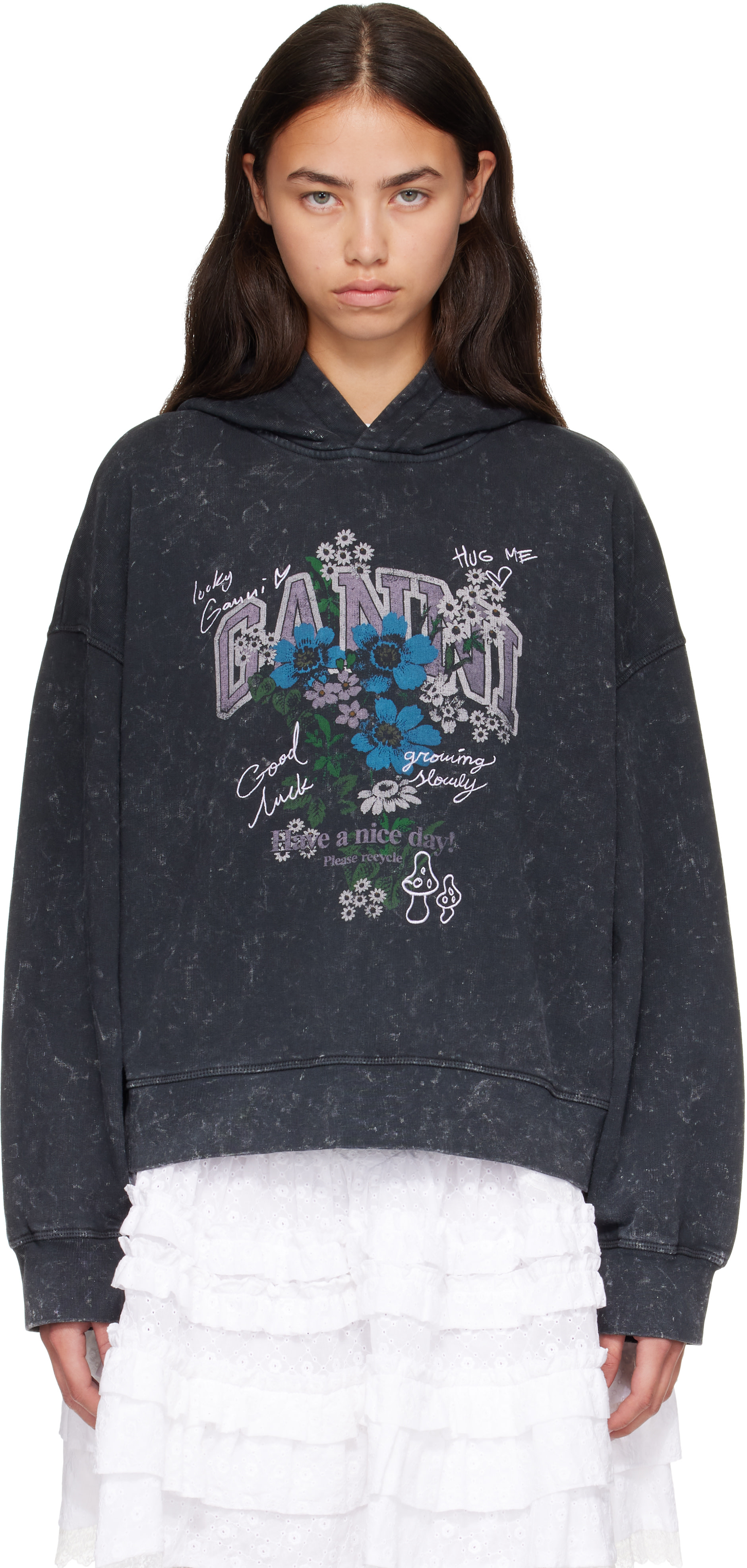 GANNI - Pull à capuche gris à effet délavé - Isoli