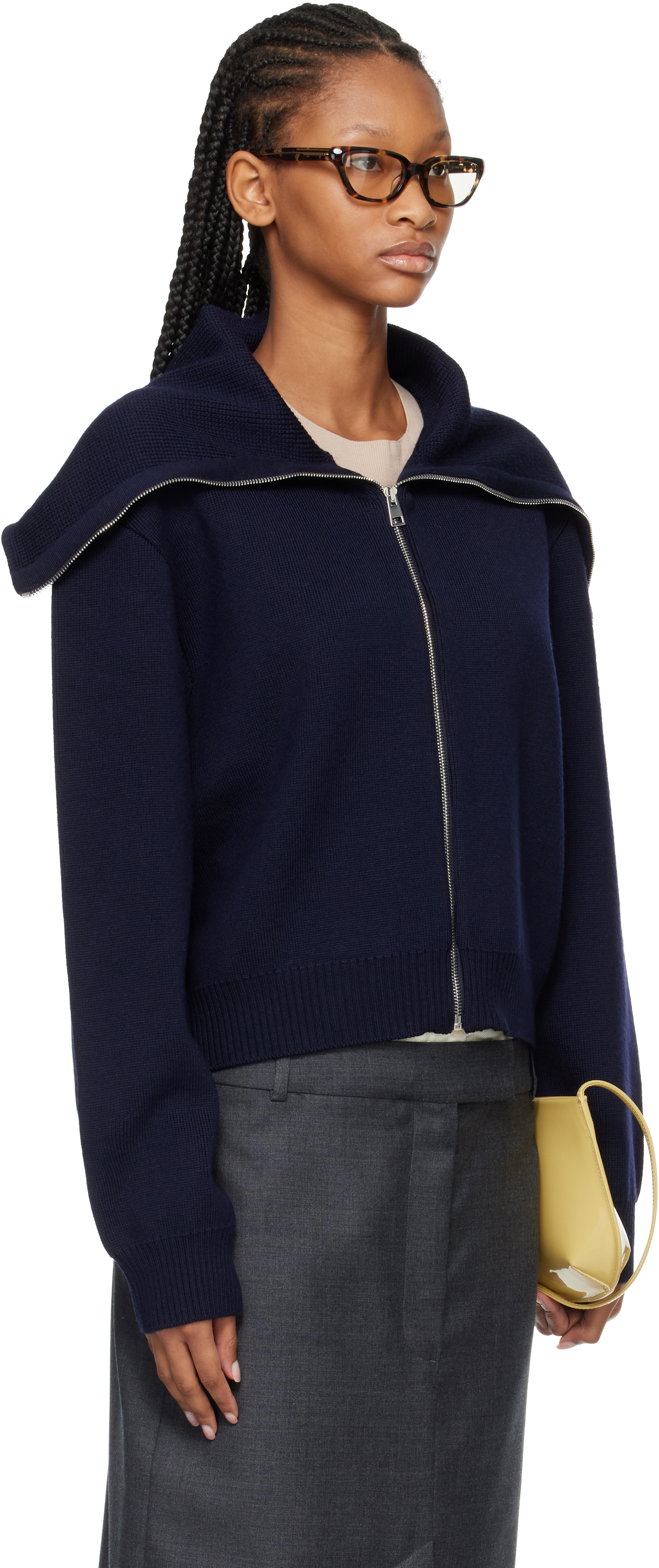 Róhe: Navy Sailor Zip Cardigan | SSENSE