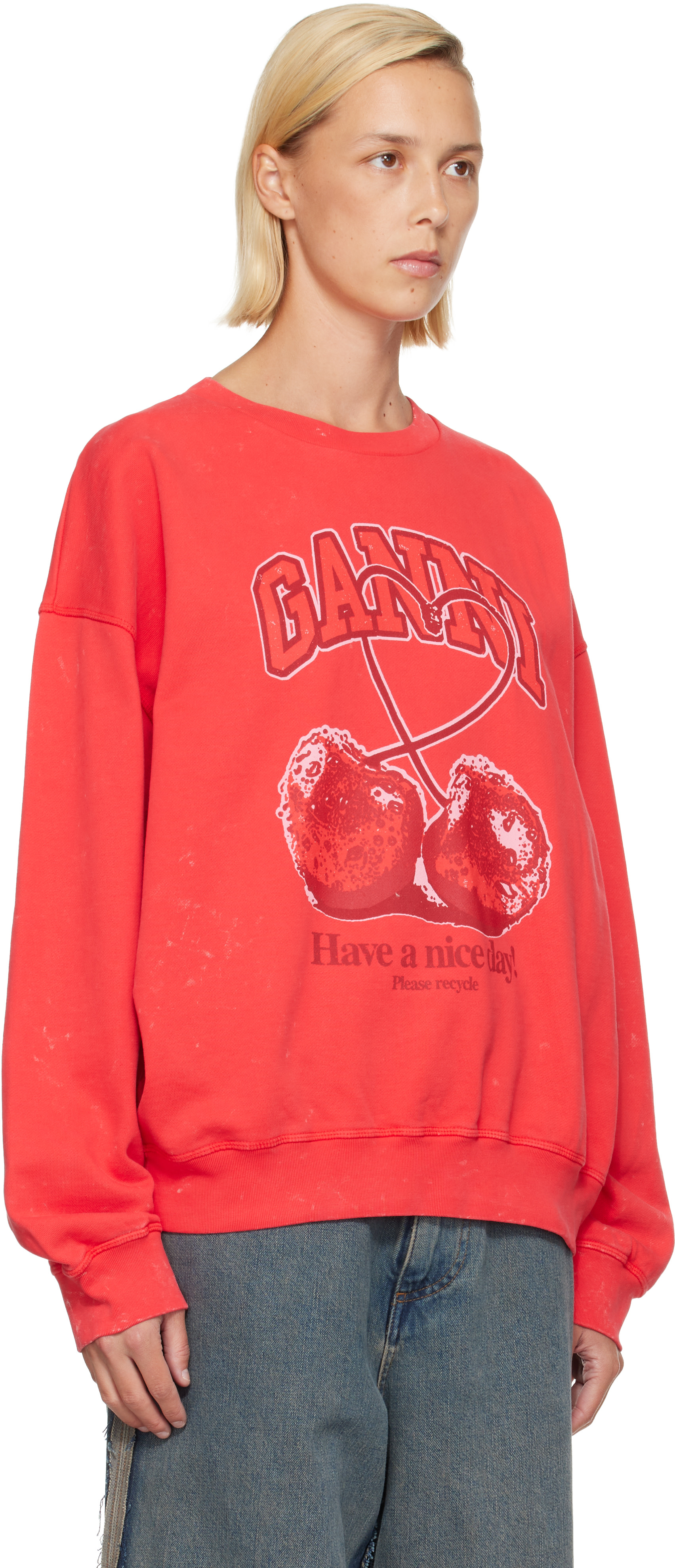 GANNI: Red Cherry Crewneck Sweatshirt | SSENSE