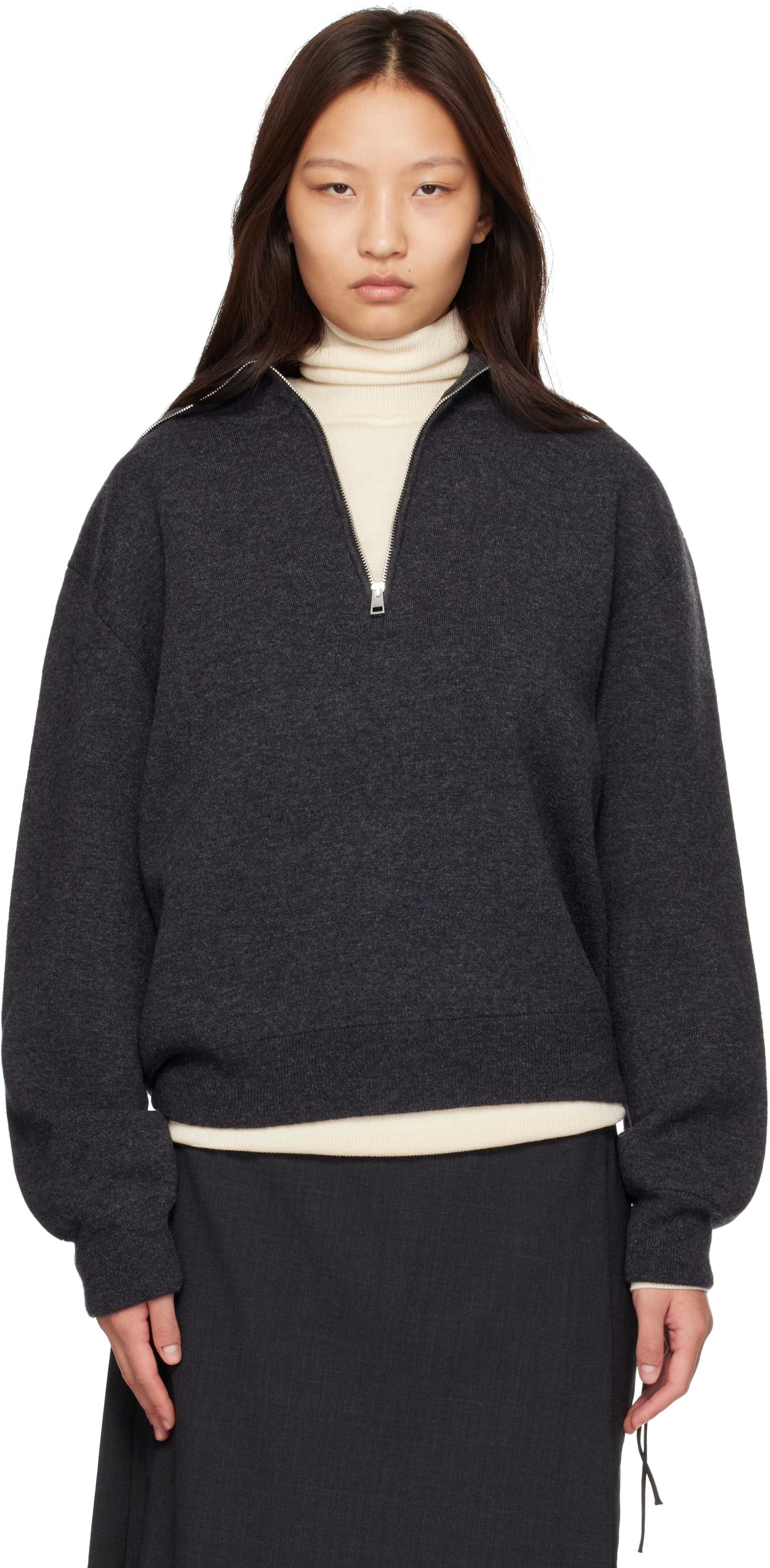 Róhe - Pull réversible gris à glissière à col roulé