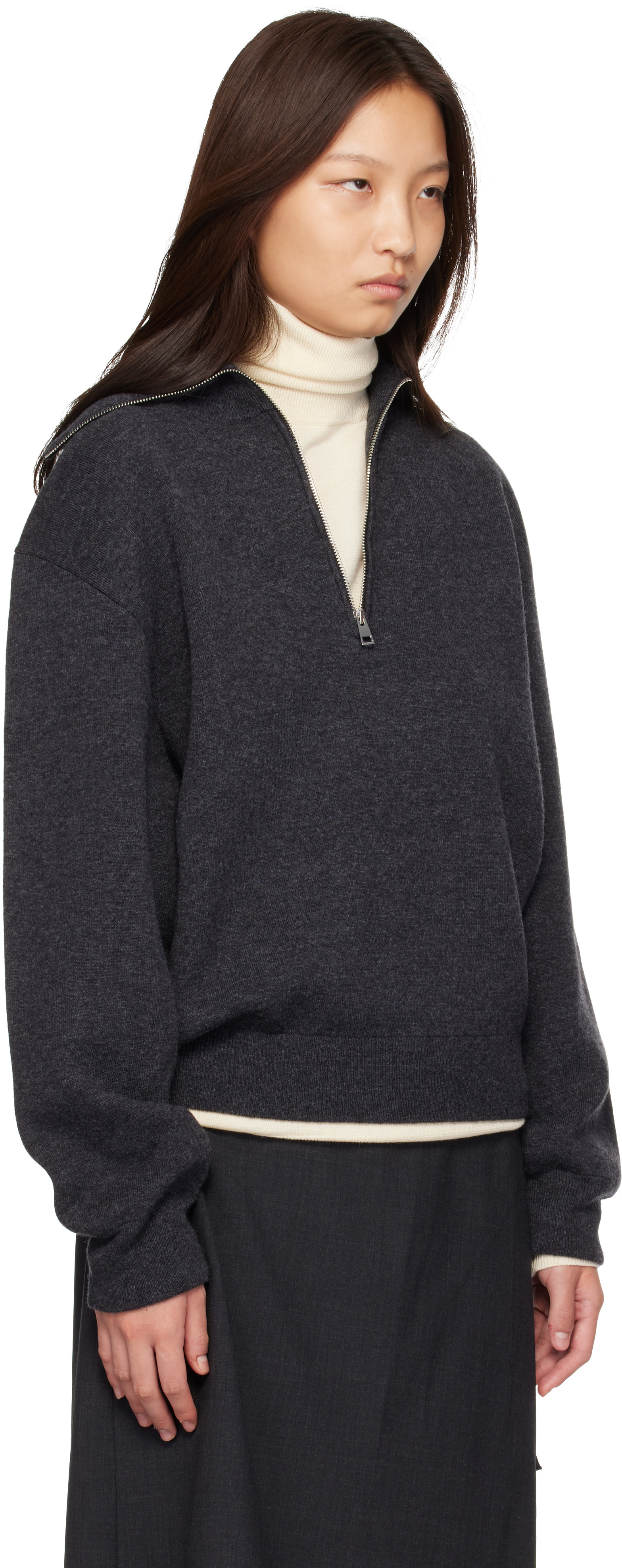 Róhe - Pull réversible gris à glissière à col roulé