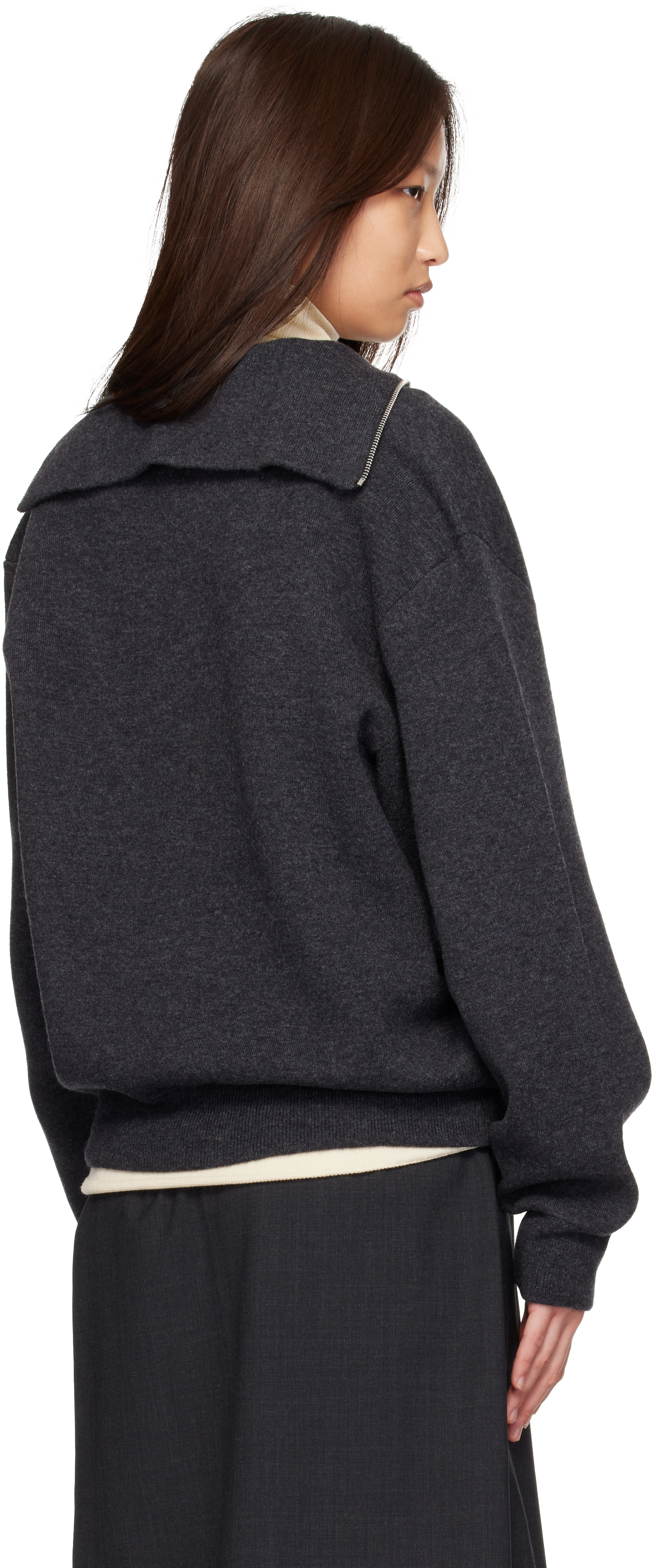 Róhe - Pull réversible gris à glissière à col roulé