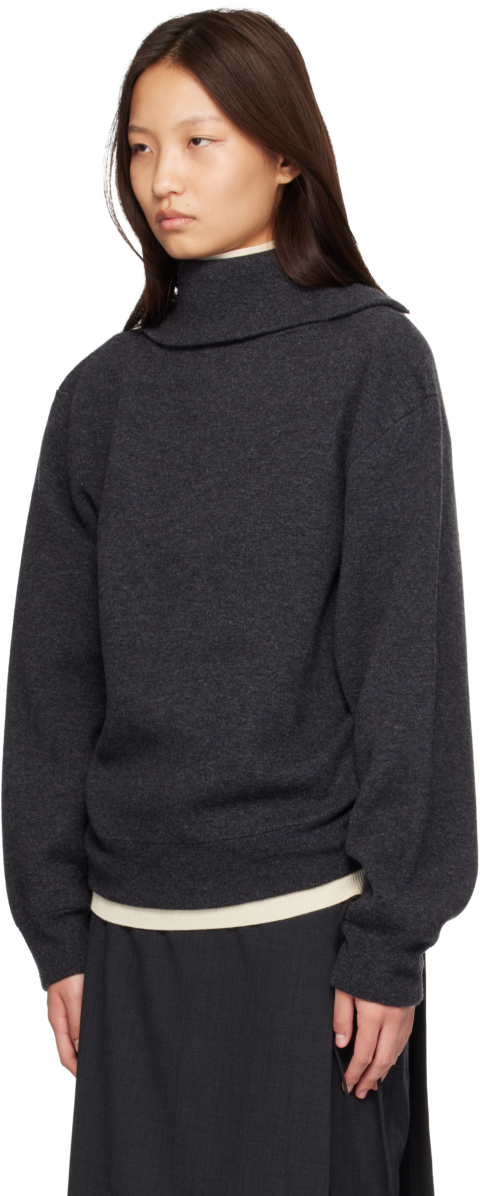 Róhe - Pull réversible gris à glissière à col roulé