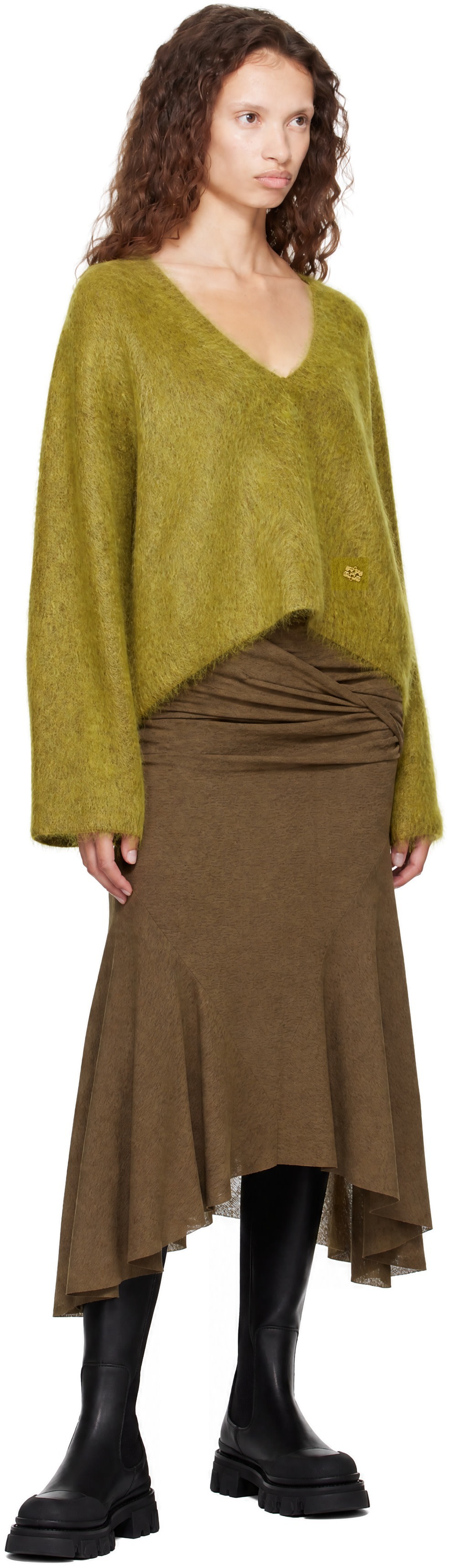 GANNI - Pull vert en tricot brossé de mohair