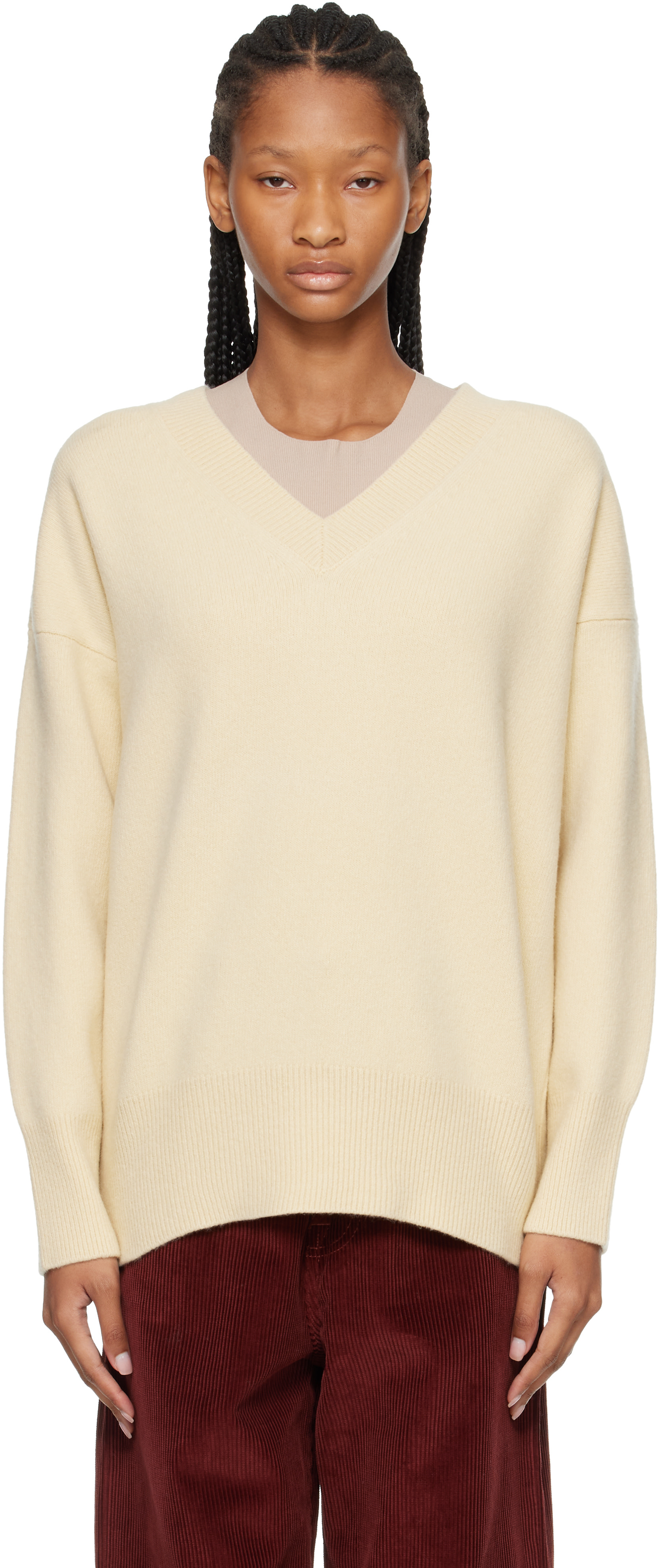 Róhe - Pull jaune en col en V
